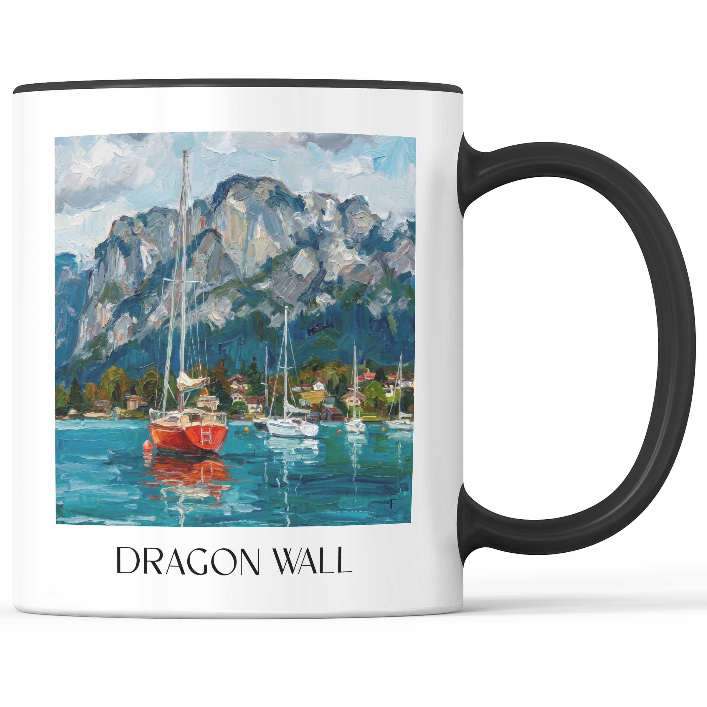 Drachenwand Kaffeebecher - Mondsee - Österreich Becher - Kaffeetasse im Ölgemälde Stil