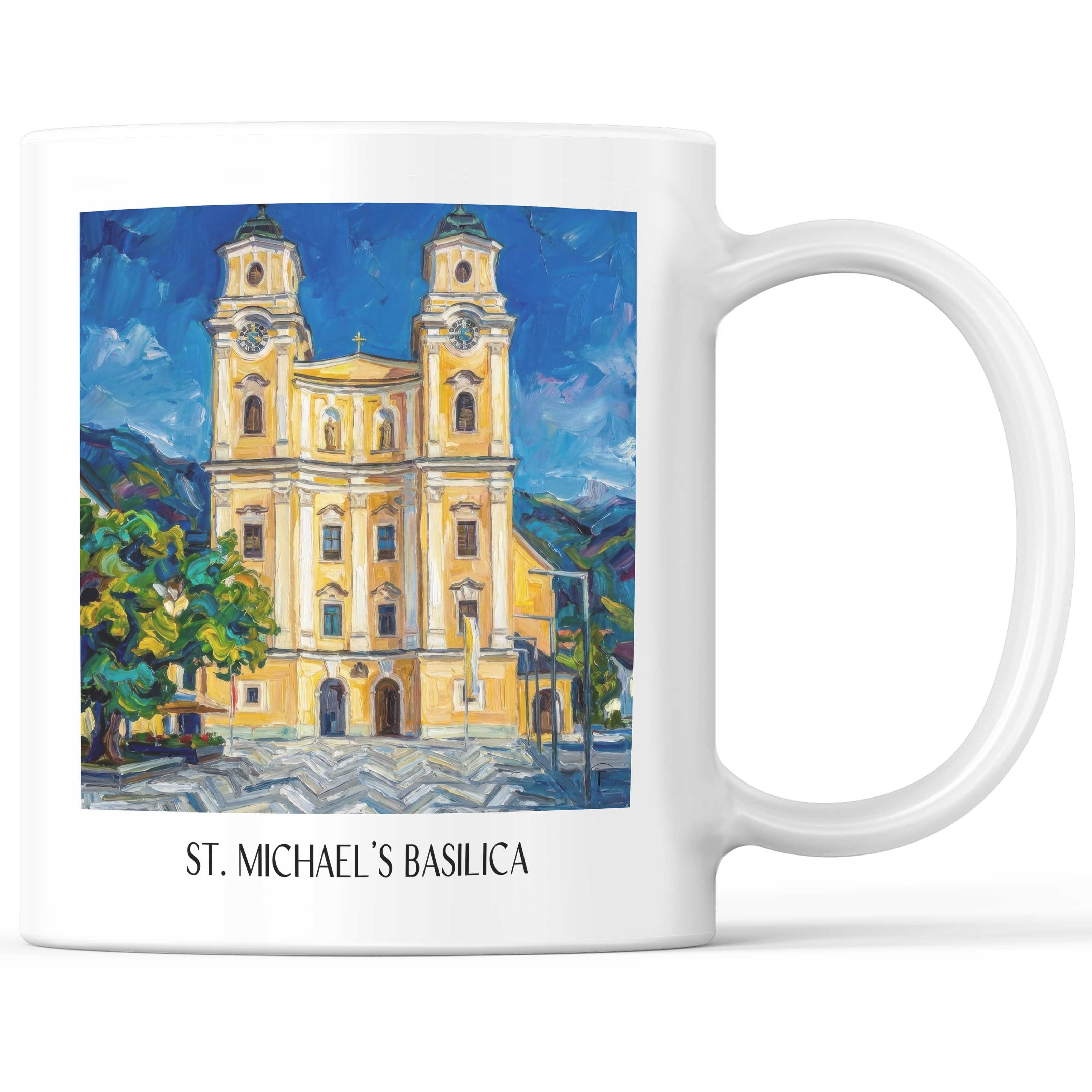 Basilika St. Michael Kaffeebecher - Mondsee - Österreich Becher - Kaffeetasse im Ölgemälde Stil