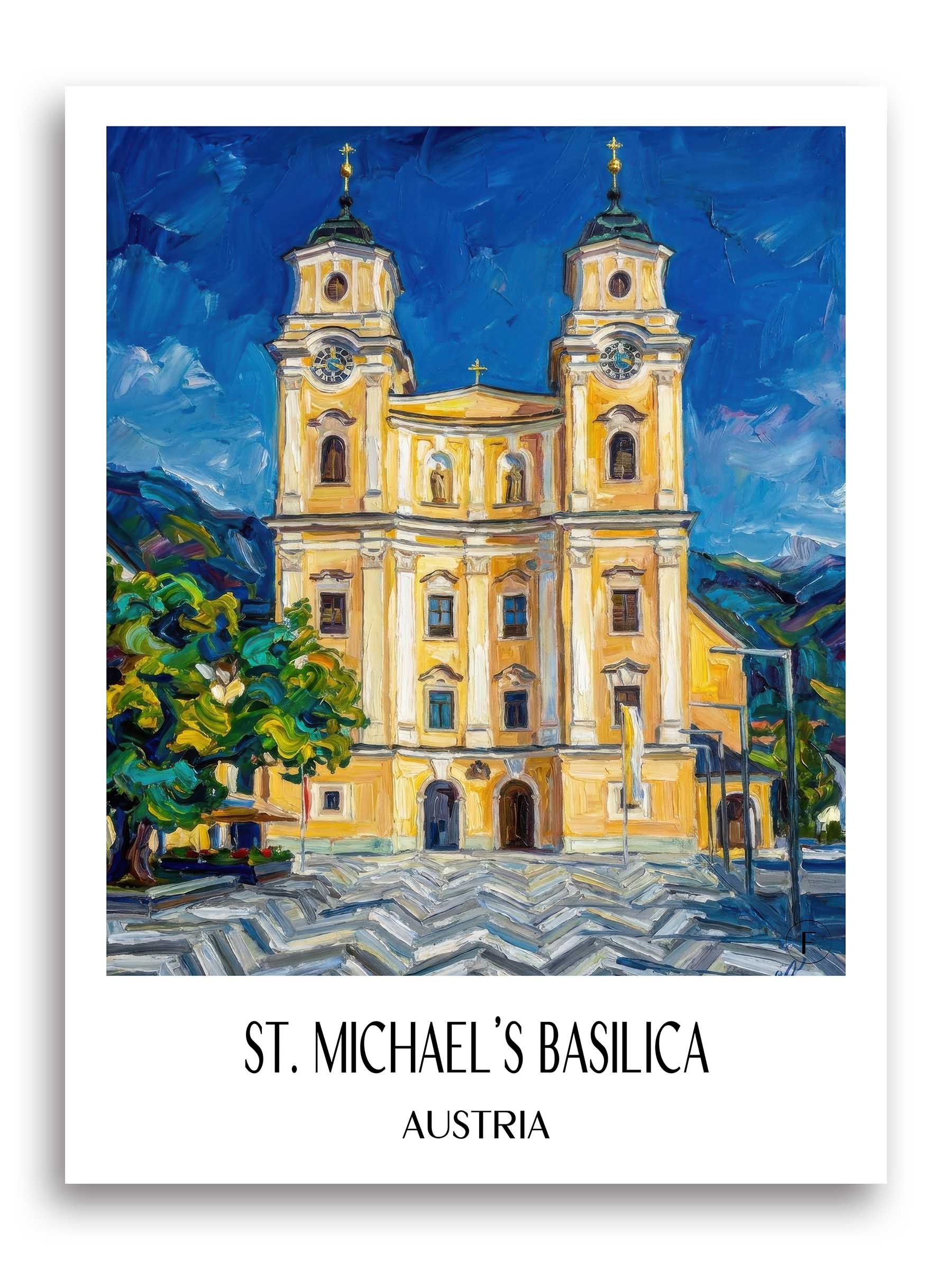 Basilika St. Michael Poster - Mondsee - Österreich Kunstdruck - Ölgemälde von A4 bis A1