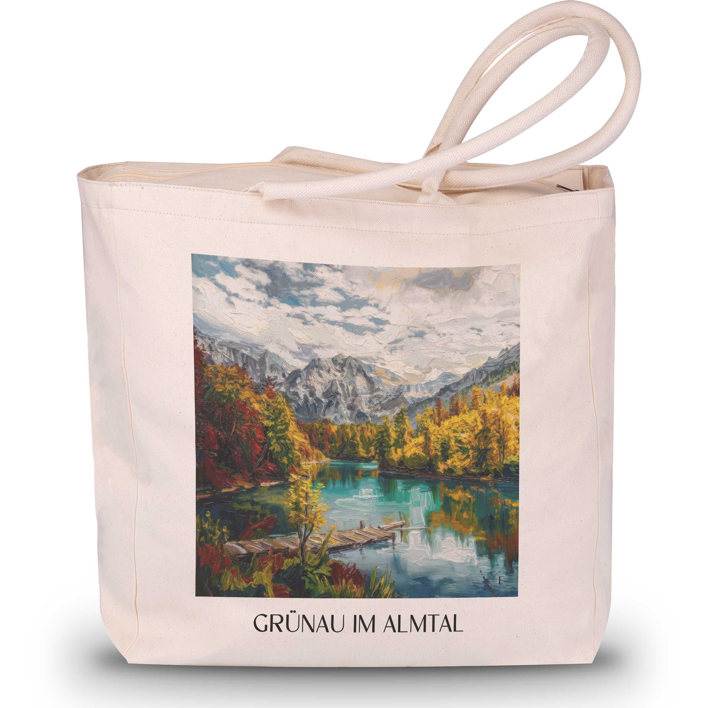 Grünau im Almtal Shopping Tasche - Österreich - Österreich Tote Bag - Einkaufstasche im Ölgemälde Stil
