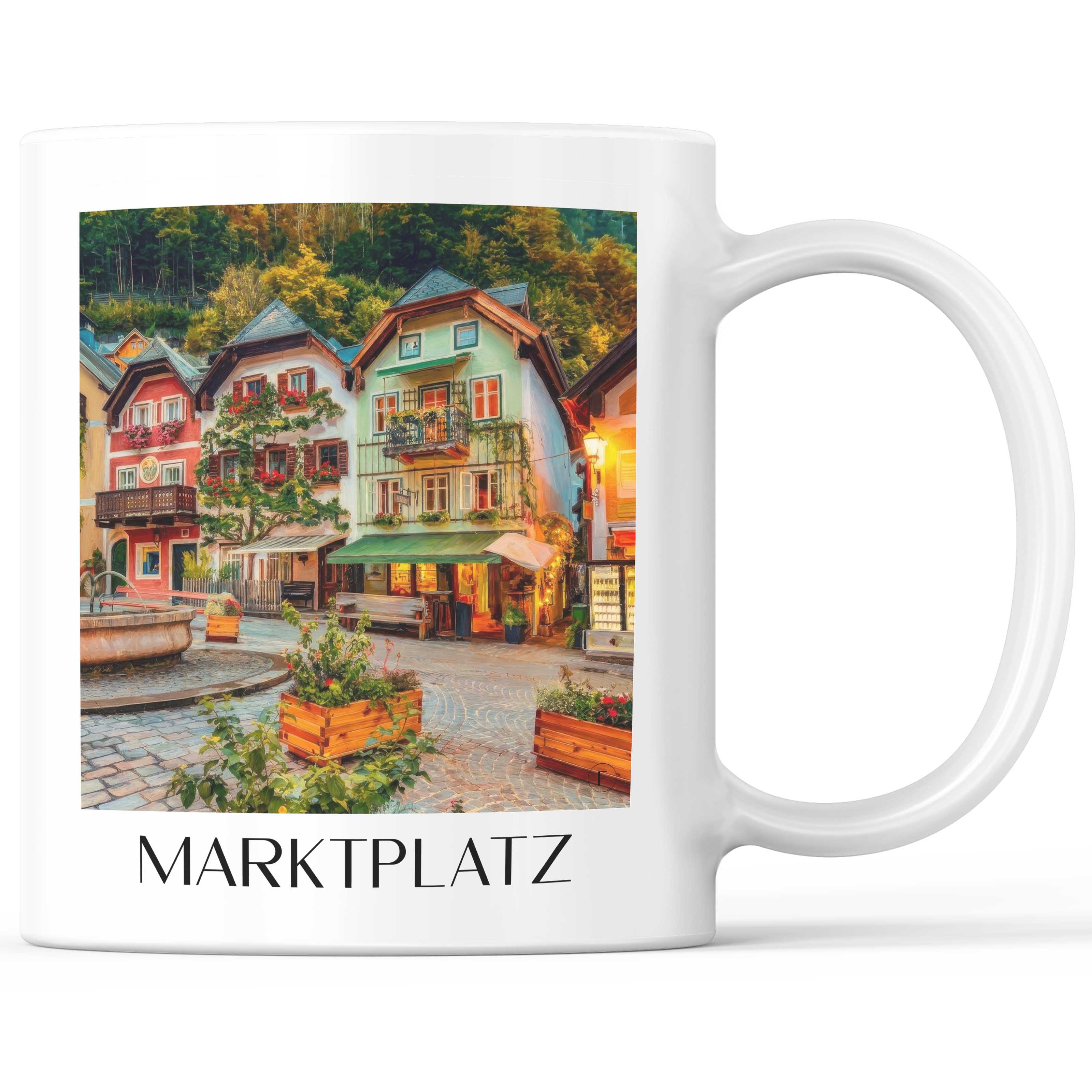 marktplatz-hallstatt-österreich-kaffeebecher-oil-painting-oelgemaelde