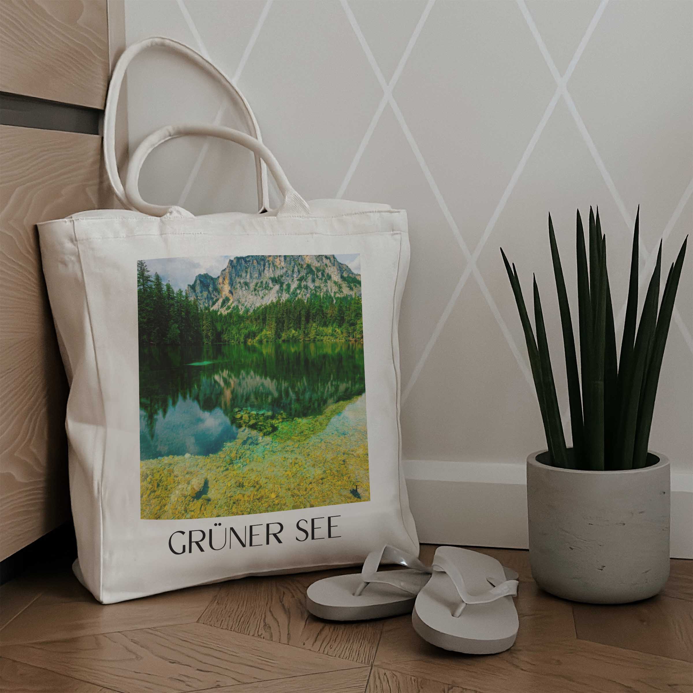 grüner-see-steiermark-österreich-einkaufstasche-oil-painting-oelgemaelde