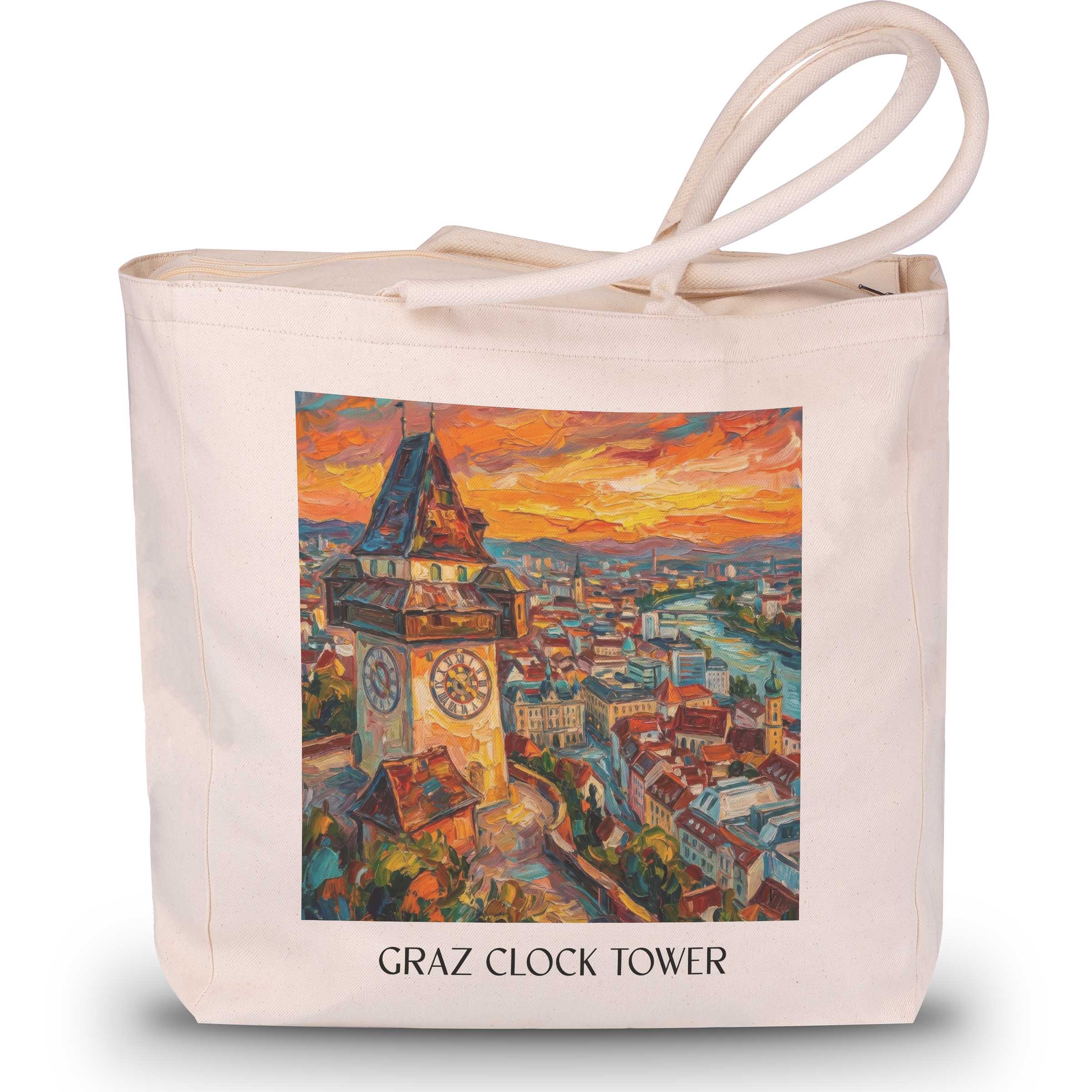 Grazer Uhrturm Shopping Tasche - Österreich - Österreich Tote Bag - Einkaufstasche im Ölgemälde Stil