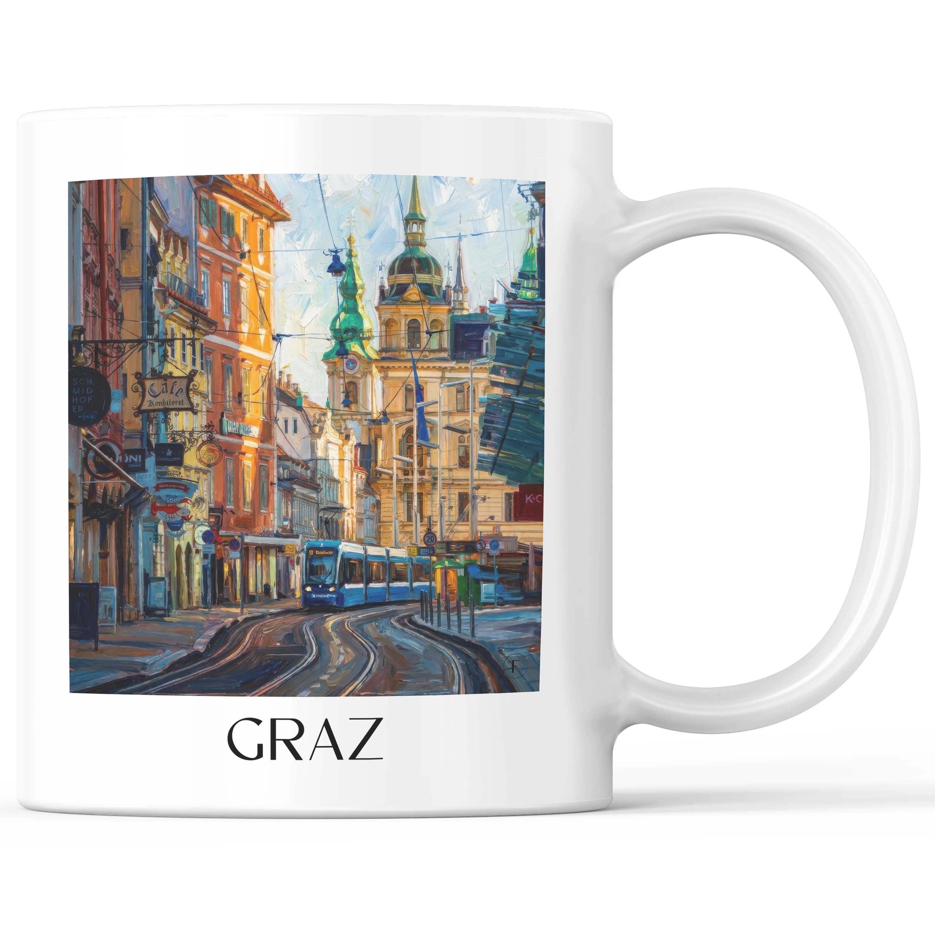 Graz Kaffeebecher - Österreich - Österreich Becher - Kaffeetasse im Ölgemälde Stil
