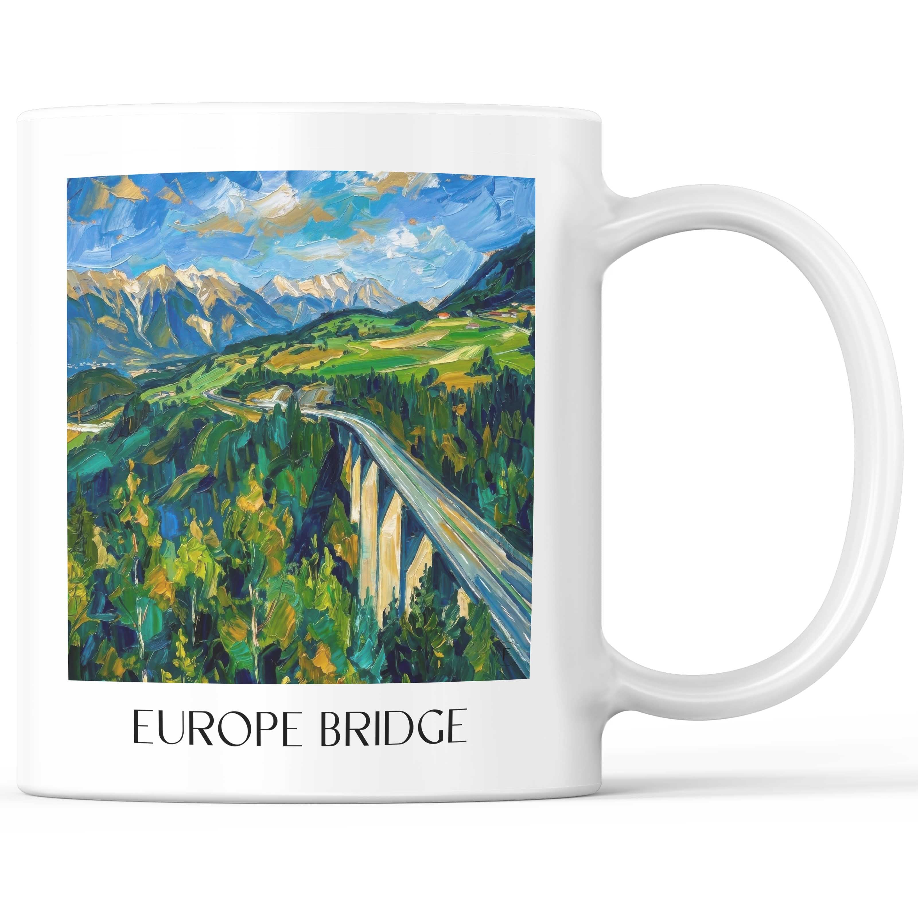 Europabrücke Kaffeebecher - Tirol - Österreich Becher - Kaffeetasse im Ölgemälde Stil