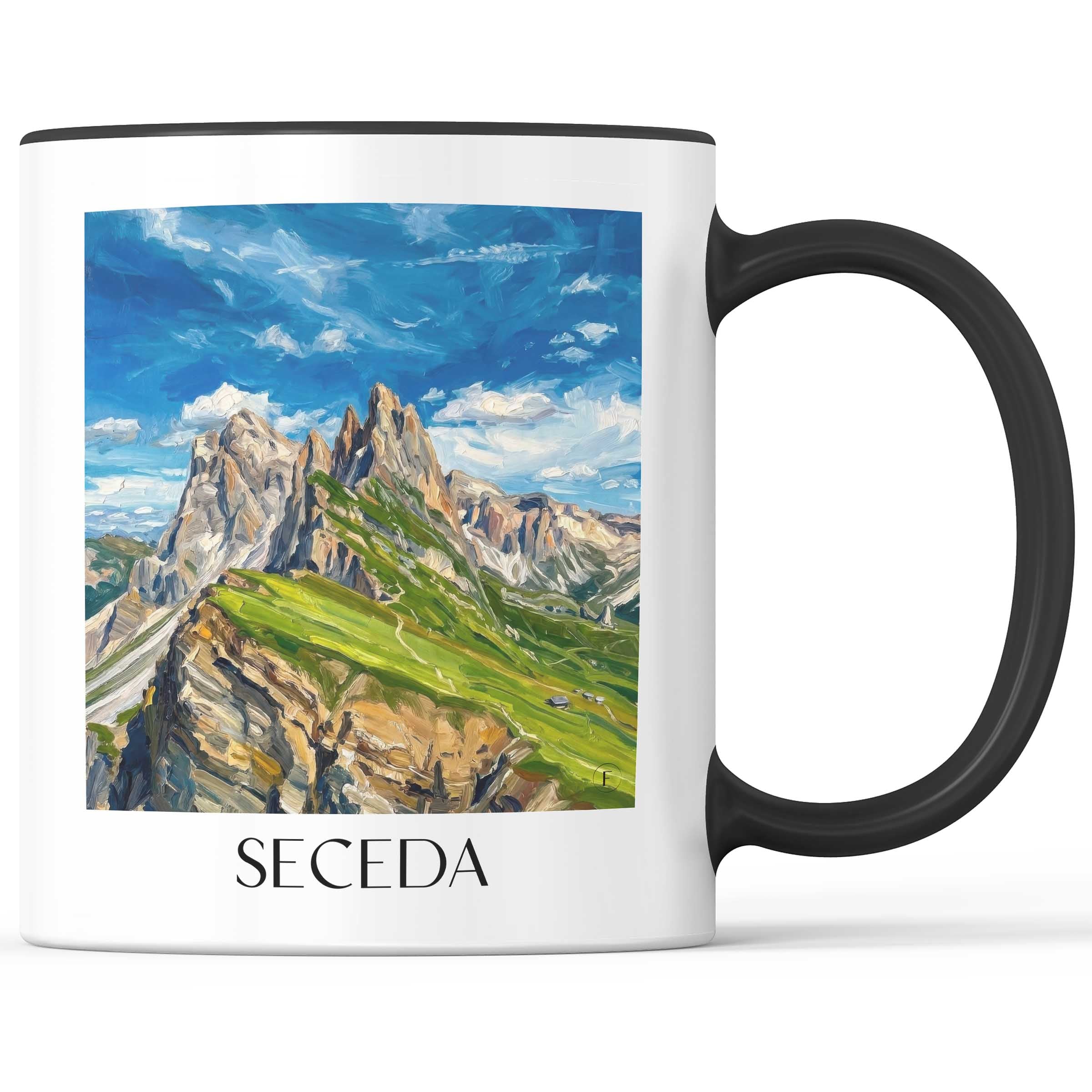 Seceda Kaffeebecher - Dolomiten - Italien Becher - Kaffeetasse im Ölgemälde Stil