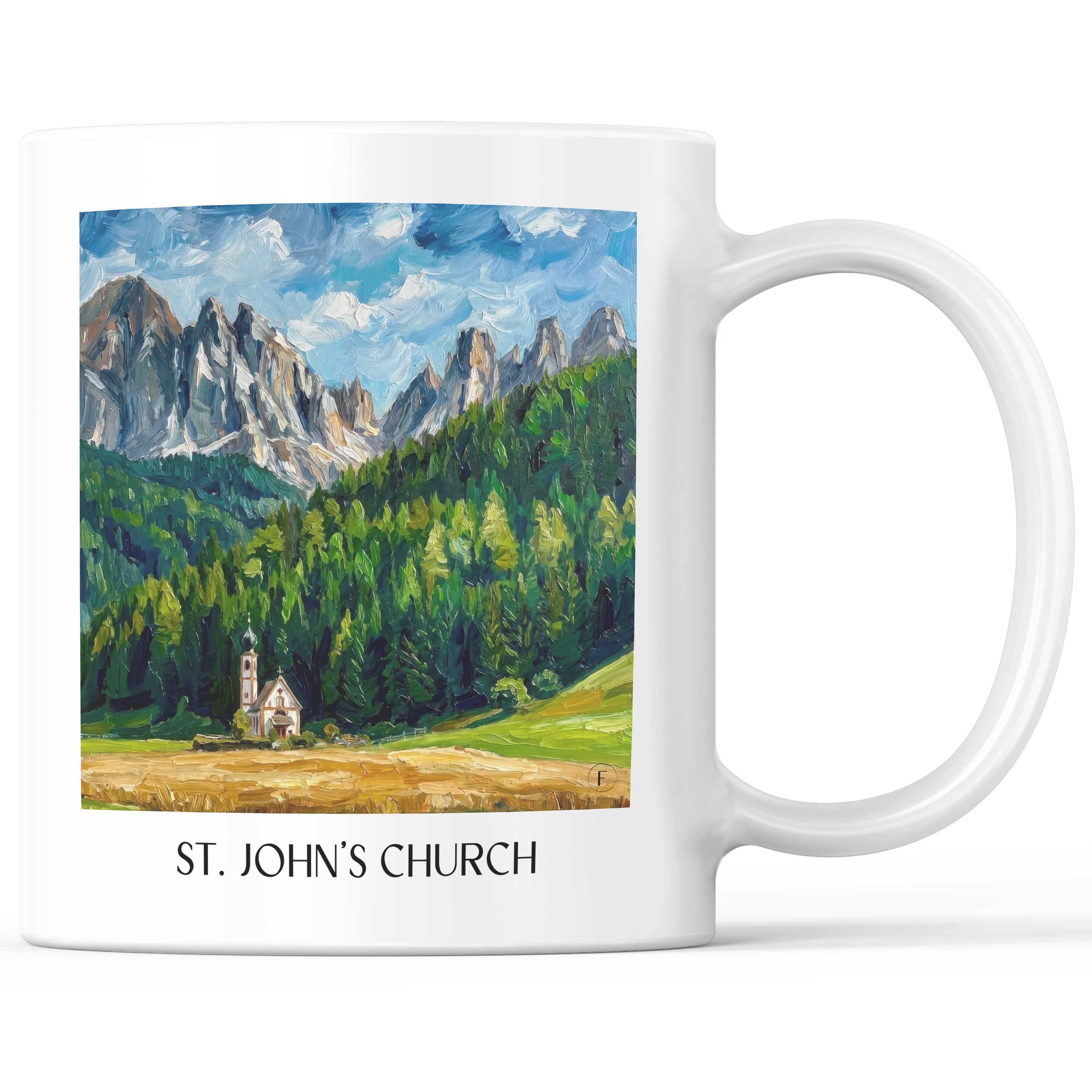 Kirche St. Johann Kaffeebecher - Ranui - Italien Becher - Kaffeetasse im Ölgemälde Stil