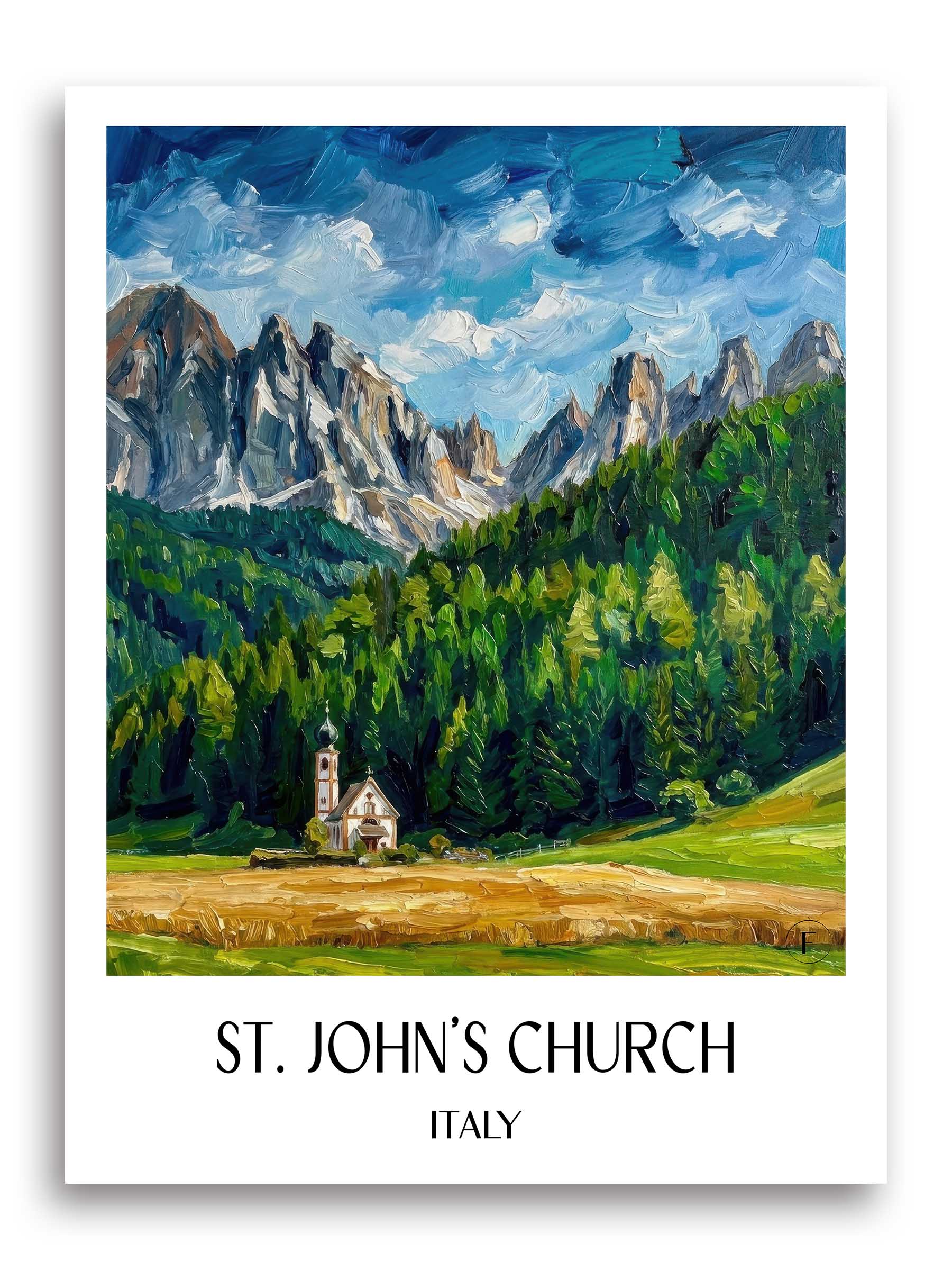 Kirche St. Johann Poster - Ranui - Italien Kunstdruck - Ölgemälde von A4 bis A1