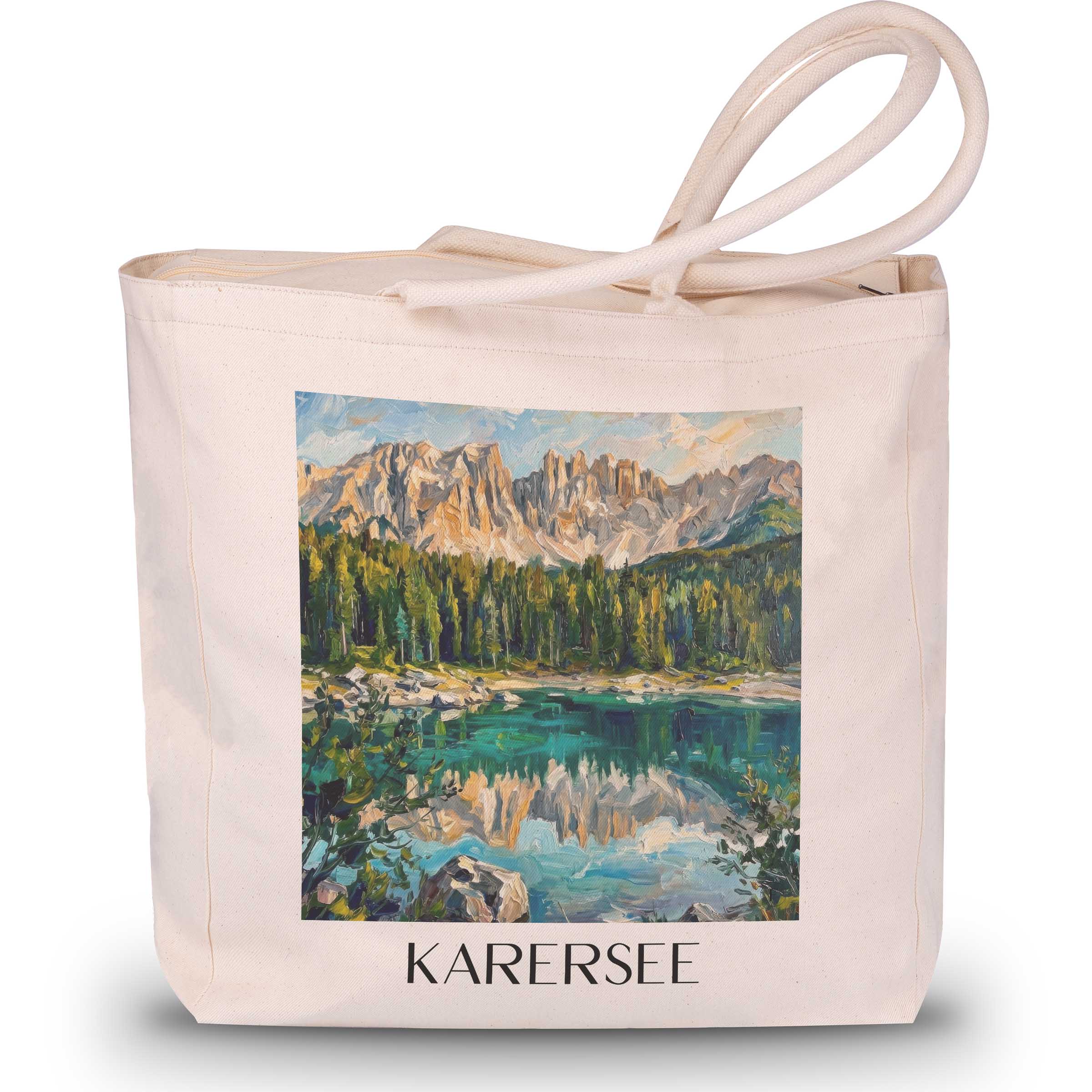 karersee-südtirol-italien-einkaufstasche-oil-painting-oelgemaelde
