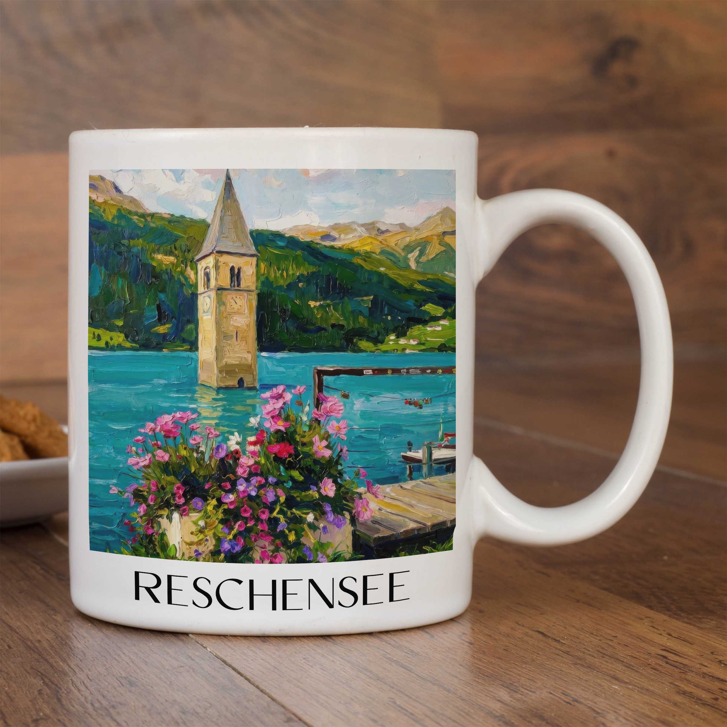 reschensee-südtirol-italien-kaffeebecher-oil-painting-oelgemaelde