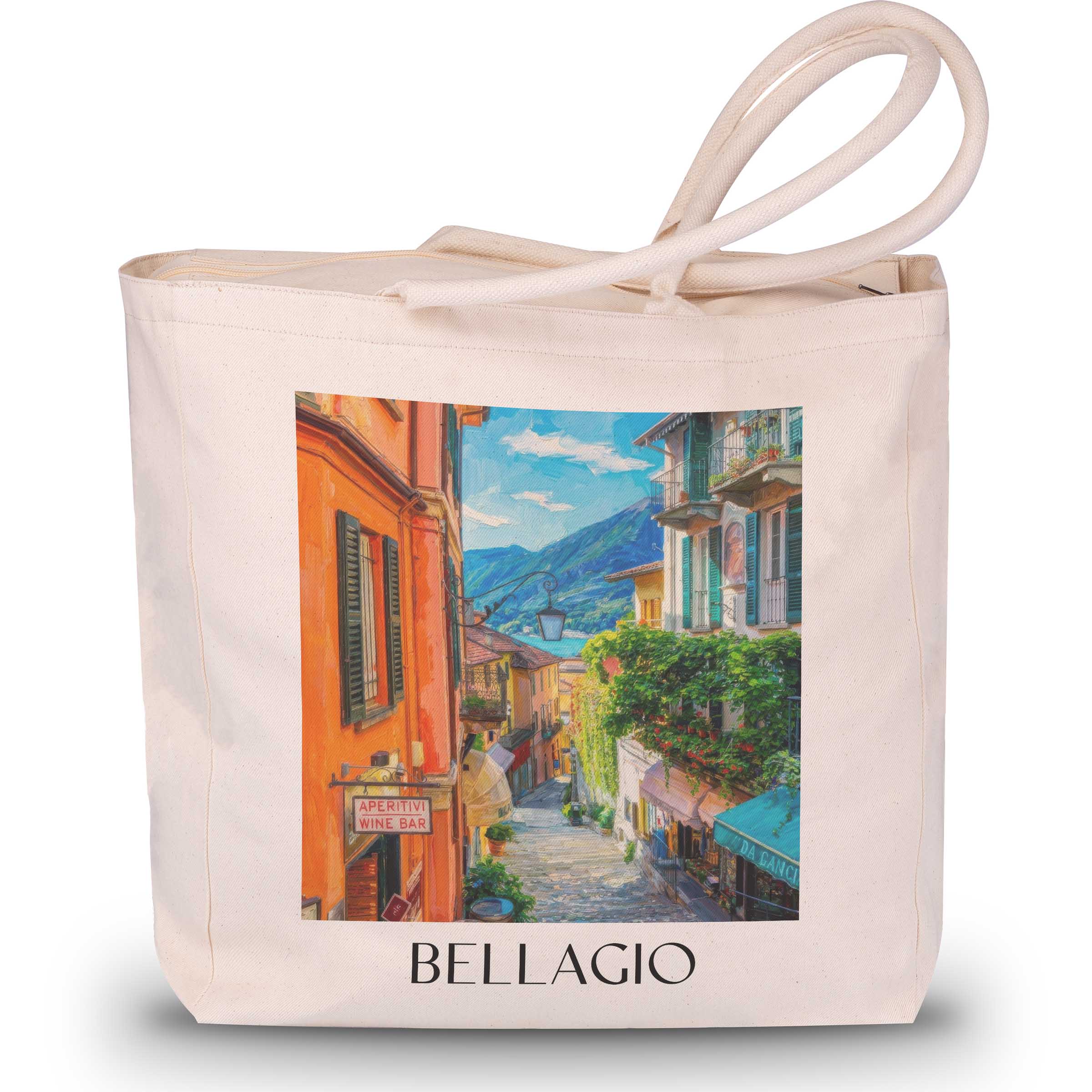 Bellagio Shopping Tasche - Comer See - Italien Tote Bag - Einkaufstasche im Ölgemälde Stil