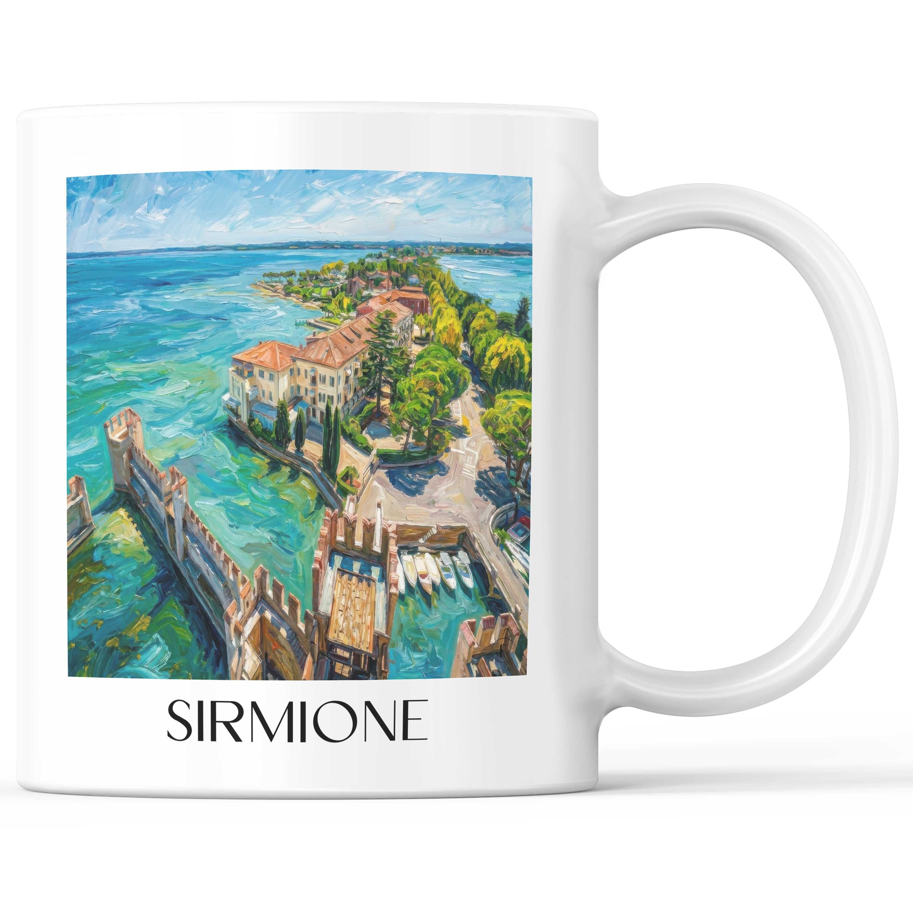 Sirmione Kaffeebecher - Gardasee - Italien Becher - Kaffeetasse im Ölgemälde Stil