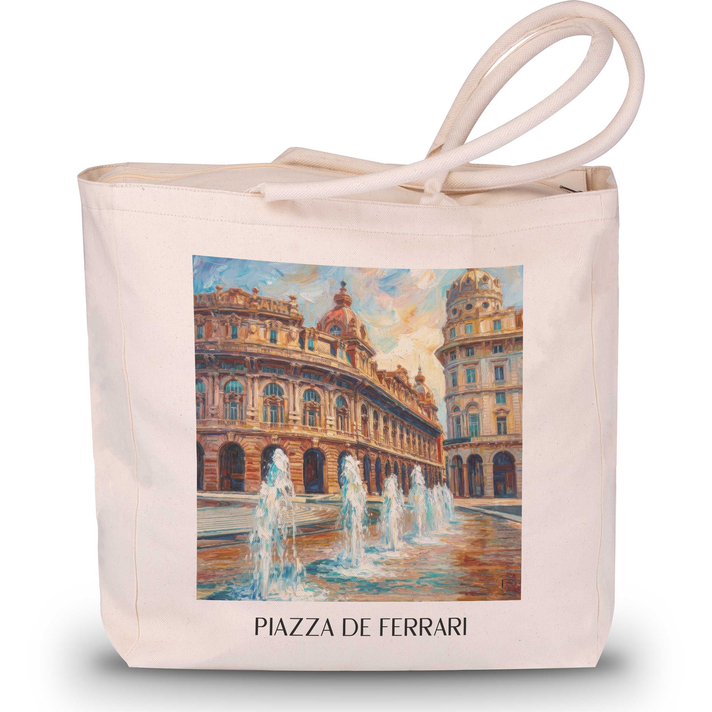 Piazza de Ferrari Shopping Tasche - Genua - Italien Tote Bag - Einkaufstasche im Ölgemälde Stil