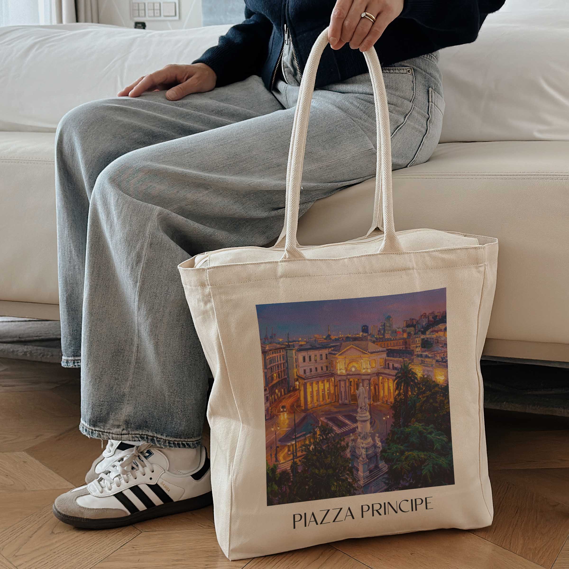 piazza-principe-genua-italien-einkaufstasche-oil-painting-oelgemaelde