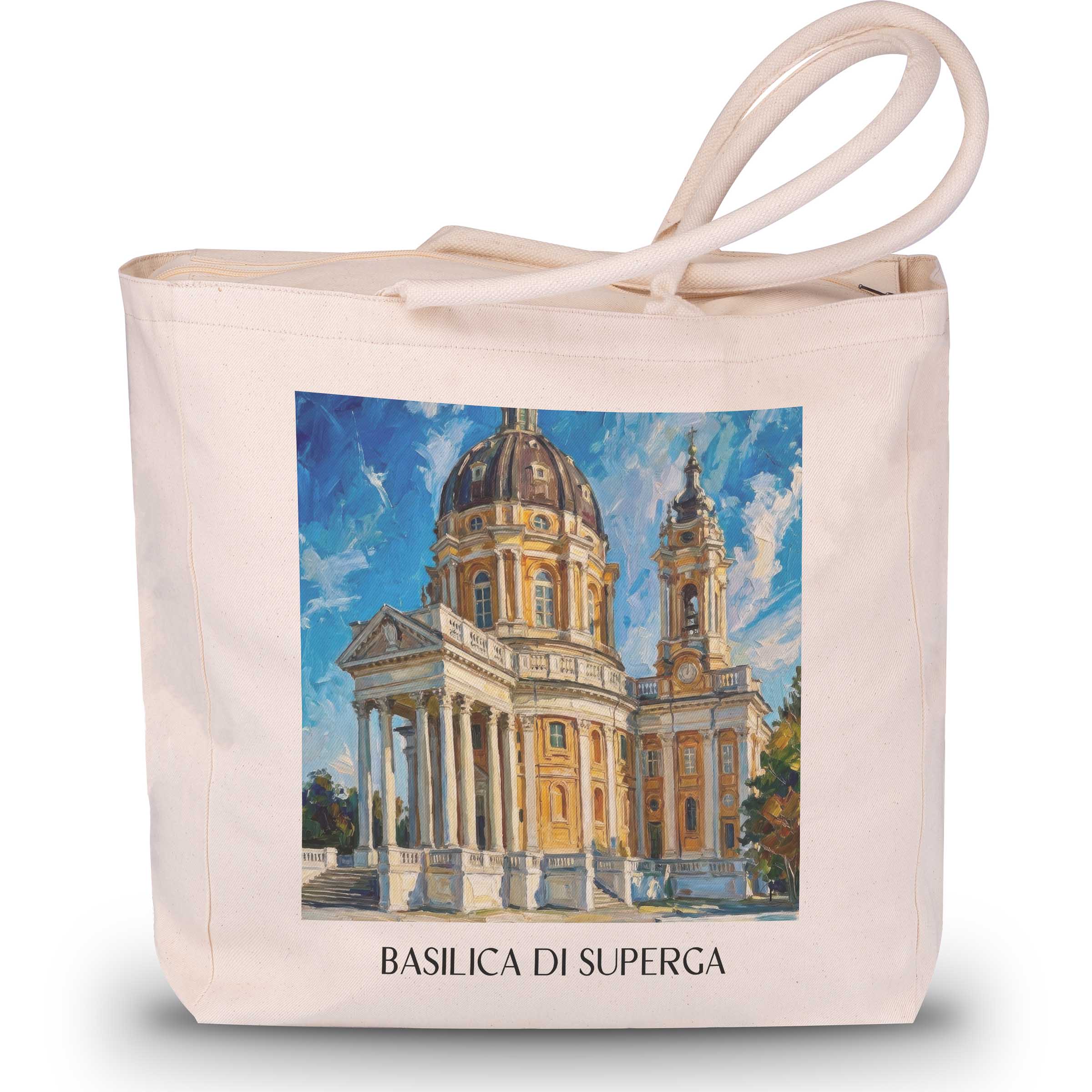Basilica di Superga Shopping Tasche - Turin - Italien Tote Bag - Einkaufstasche im Ölgemälde Stil