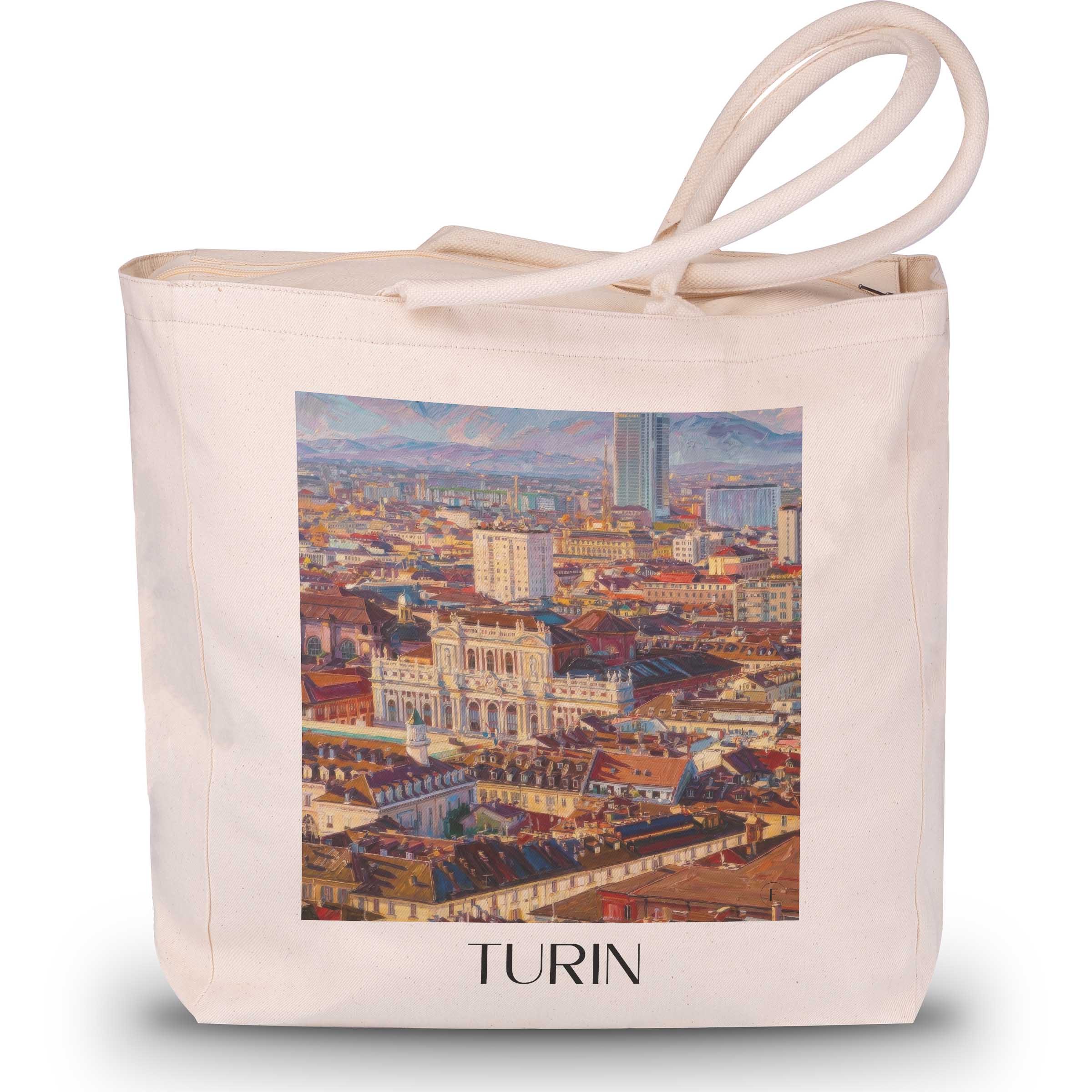 Turin Shopping Tasche - Italien - Italien Tote Bag - Einkaufstasche im Ölgemälde Stil