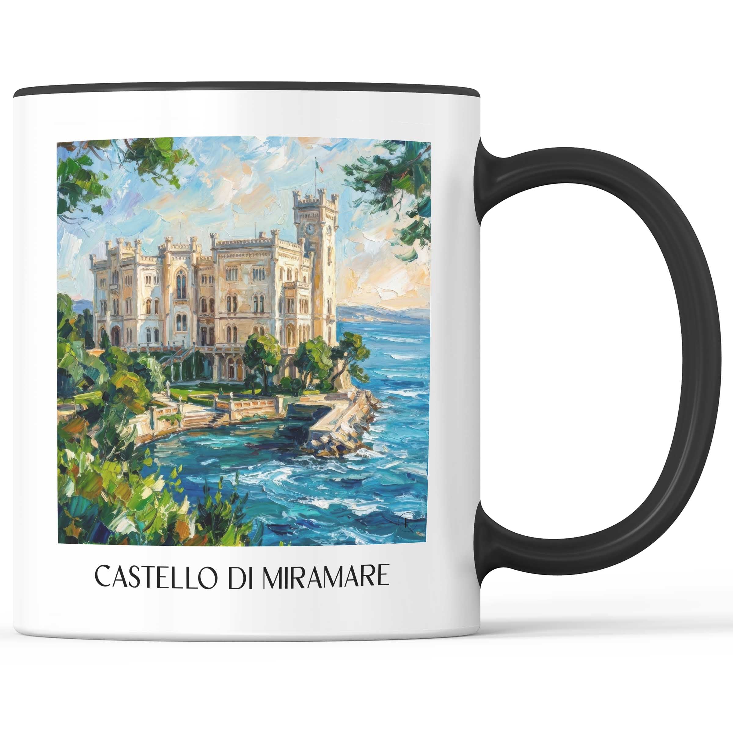 Casstello di Miramare Kaffeebecher - Triest - Italien Becher - Kaffeetasse im Ölgemälde Stil