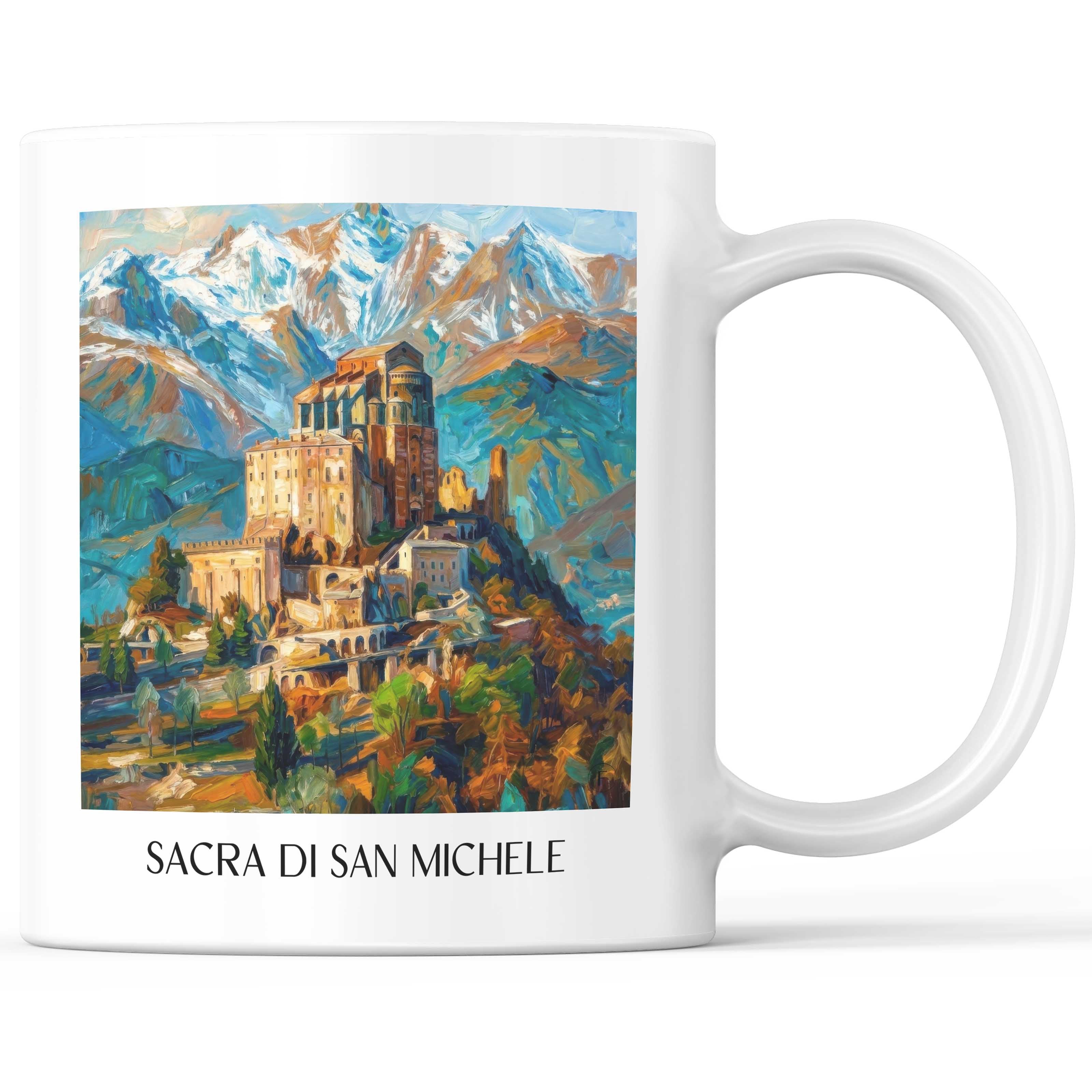 Sacra di San Michele Kaffeebecher - Piemont - Italien Becher - Kaffeetasse im Ölgemälde Stil