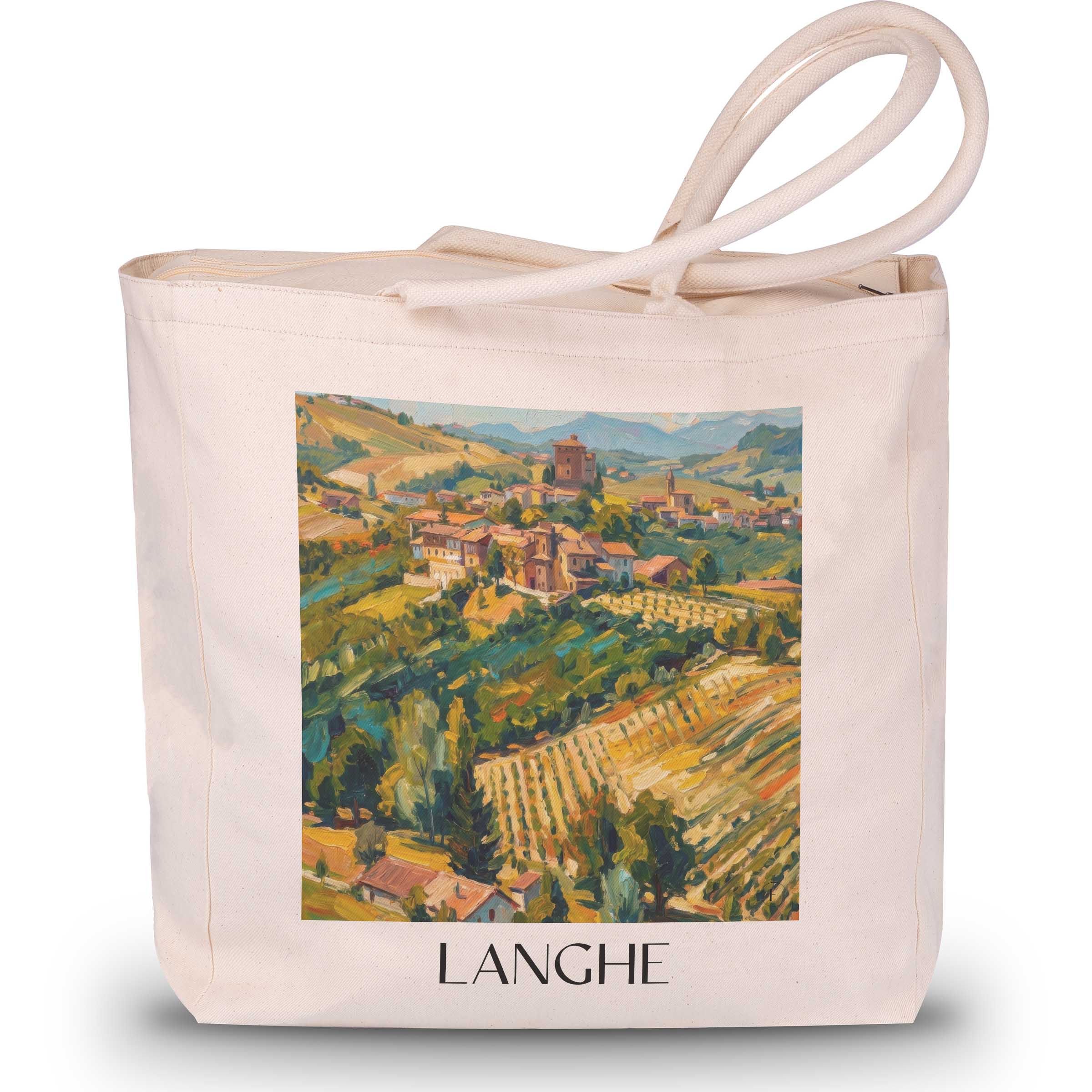 Langhe Shopping Tasche - Piemont - Italien Tote Bag - Einkaufstasche im Ölgemälde Stil