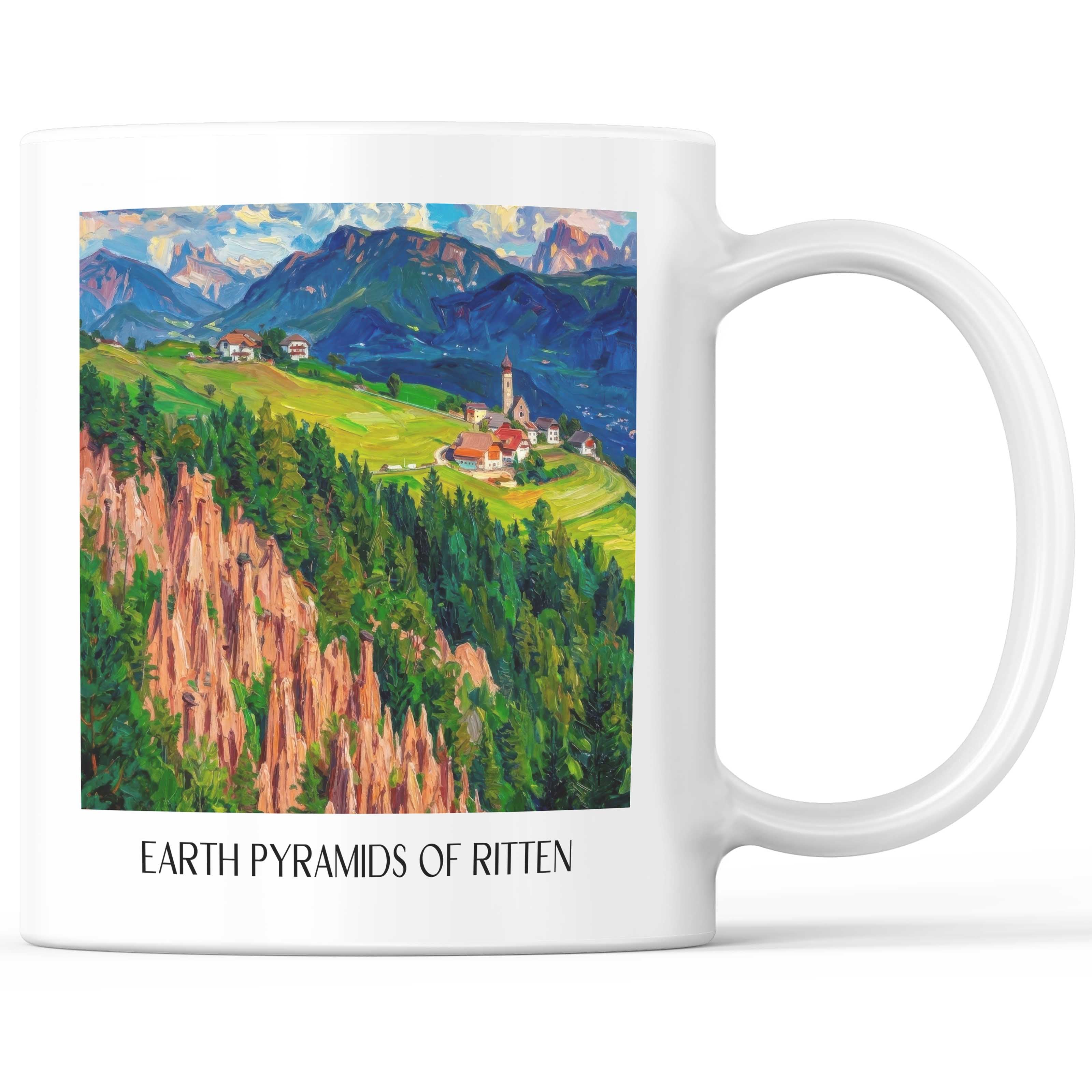 Erdpyramiden von Ritten Kaffeebecher - Südtirol - Italien Becher - Kaffeetasse im Ölgemälde Stil