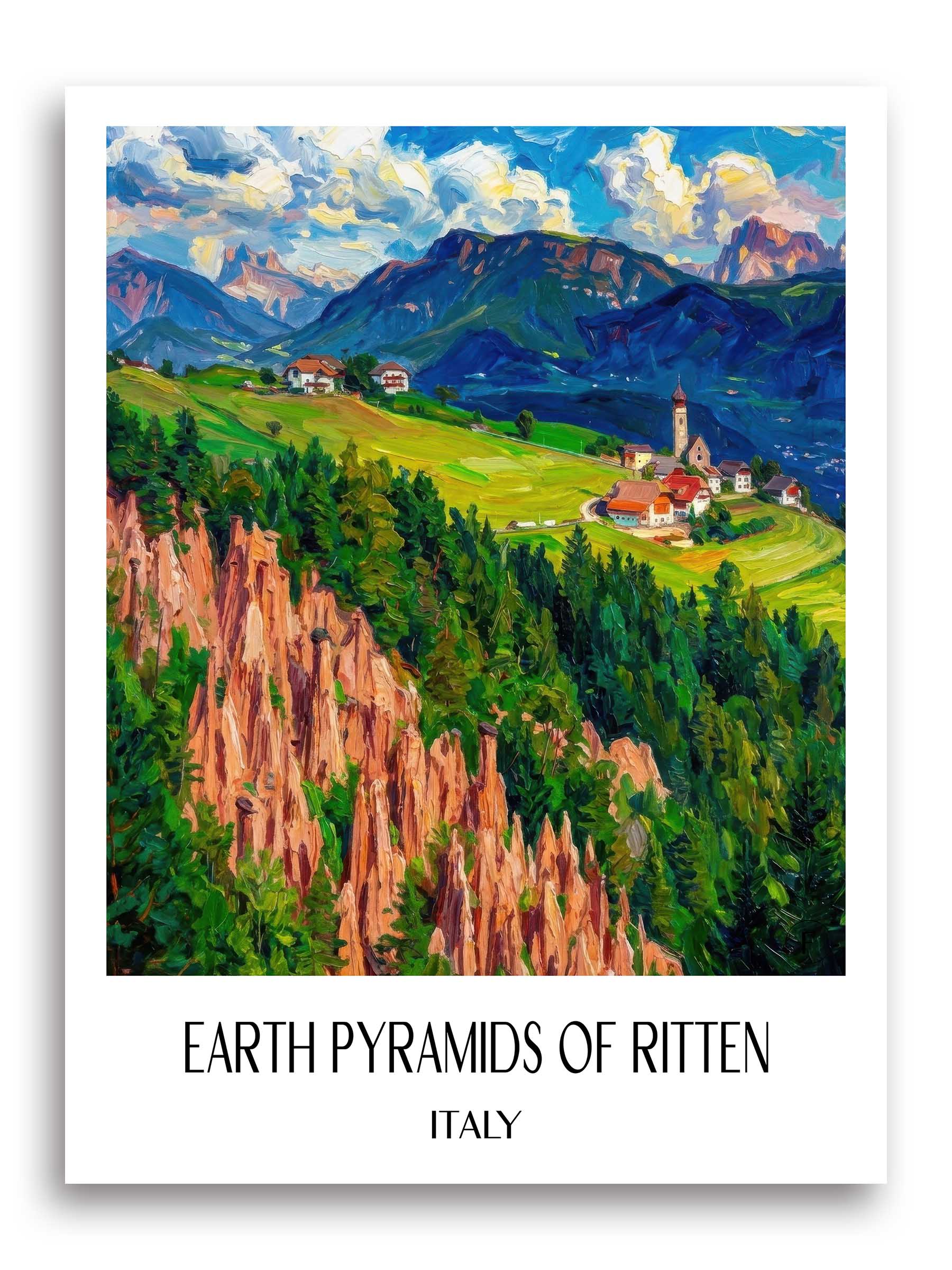 Erdpyramiden von Ritten Poster - Südtirol - Italien Kunstdruck - Ölgemälde von A4 bis A1