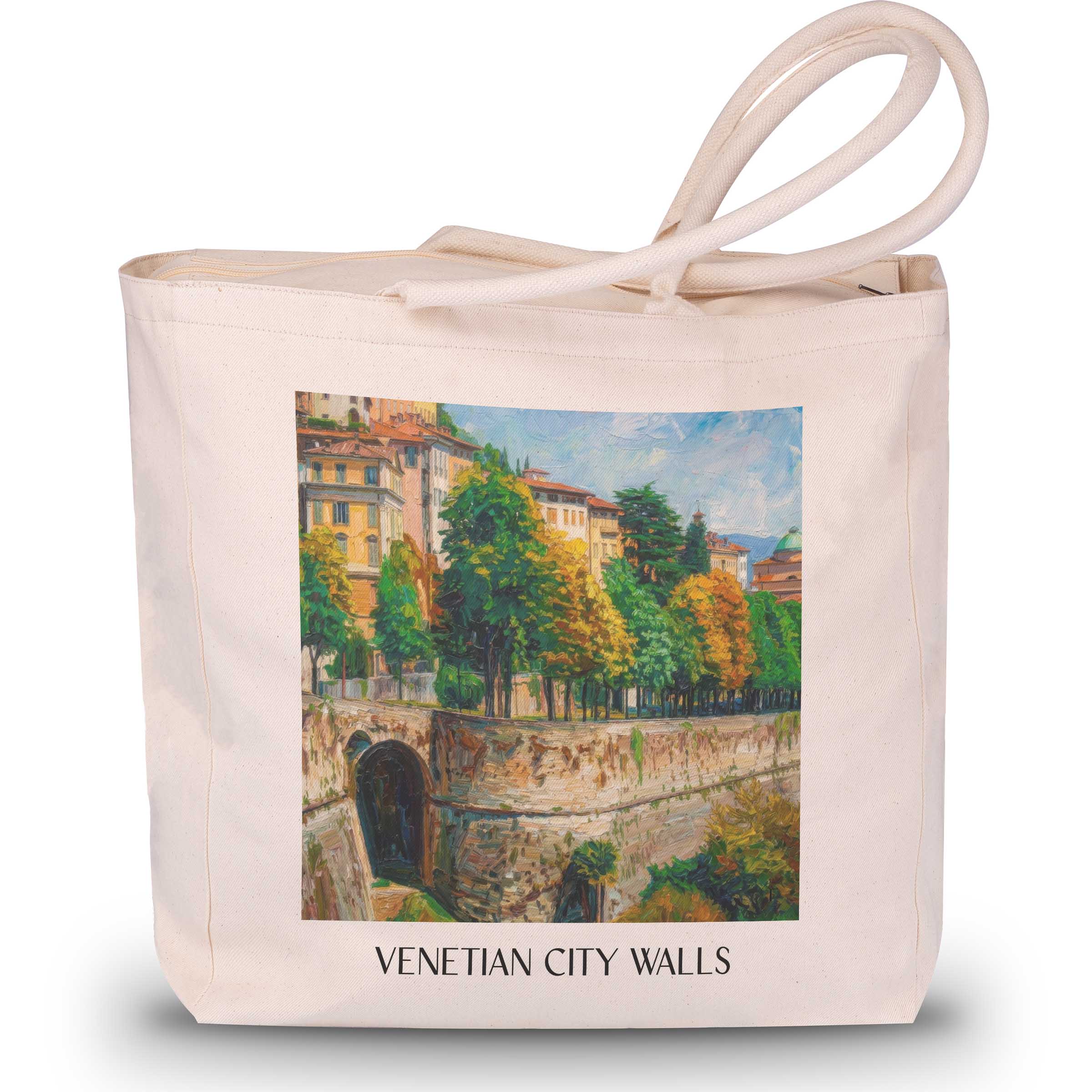 Venezianische Stadtmauer Shopping Tasche - Bergamo - Italien Tote Bag - Einkaufstasche im Ölgemälde Stil
