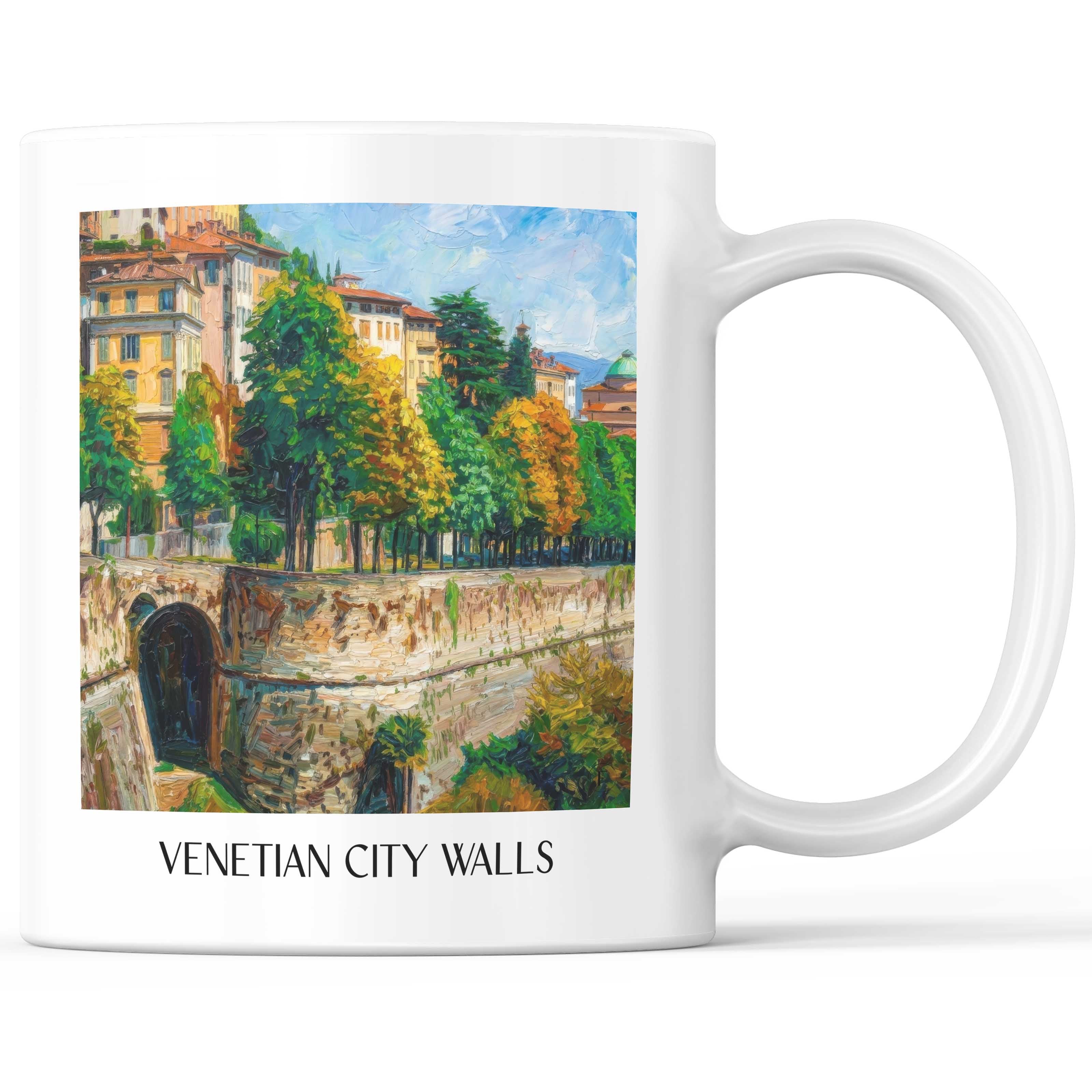 Venezianische Stadtmauer Kaffeebecher - Bergamo - Italien Becher - Kaffeetasse im Ölgemälde Stil
