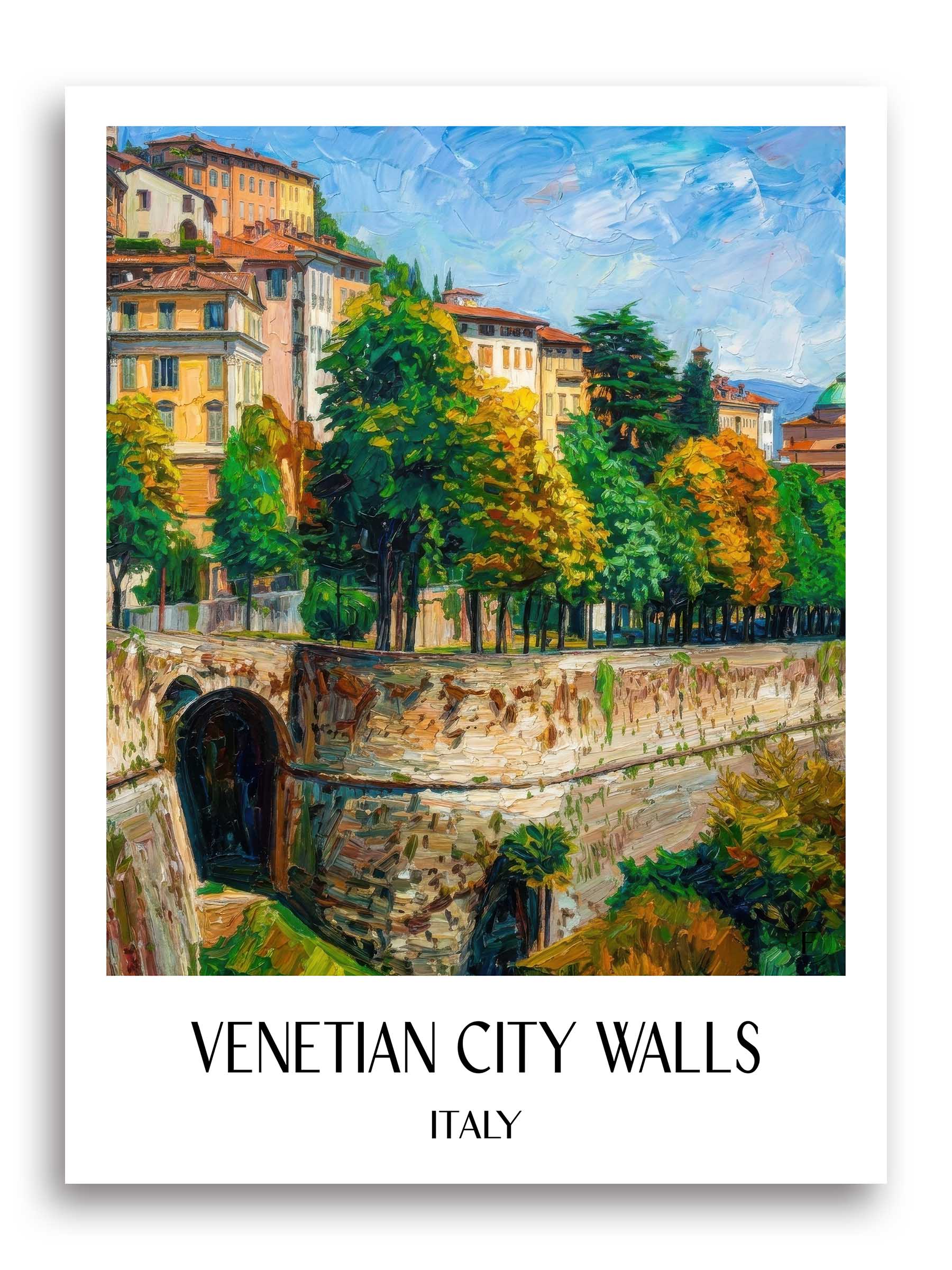 Venezianische Stadtmauer Poster - Bergamo - Italien Kunstdruck - Ölgemälde von A4 bis A1