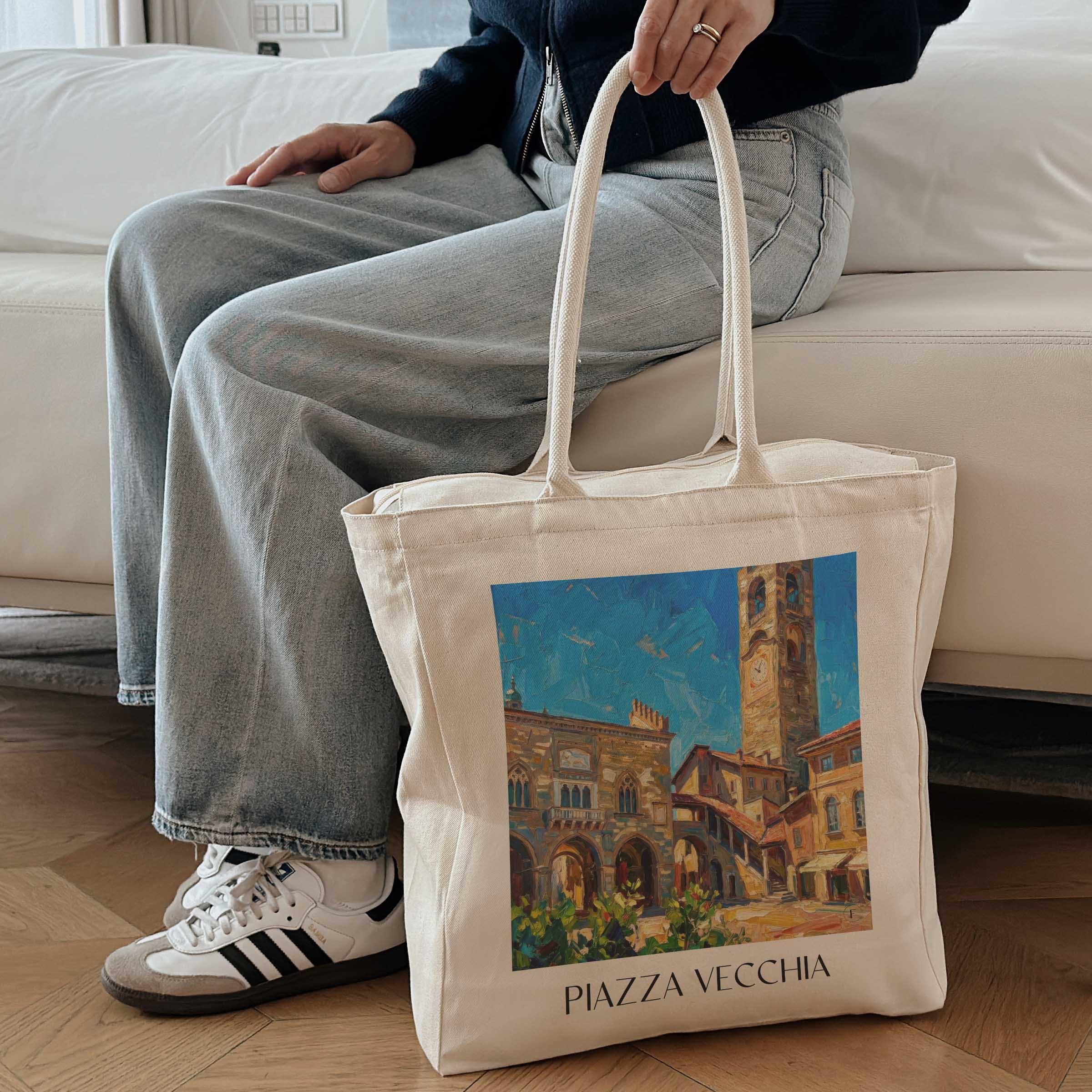 piazza-vecchia-bergamo-italien-einkaufstasche-oil-painting-oelgemaelde