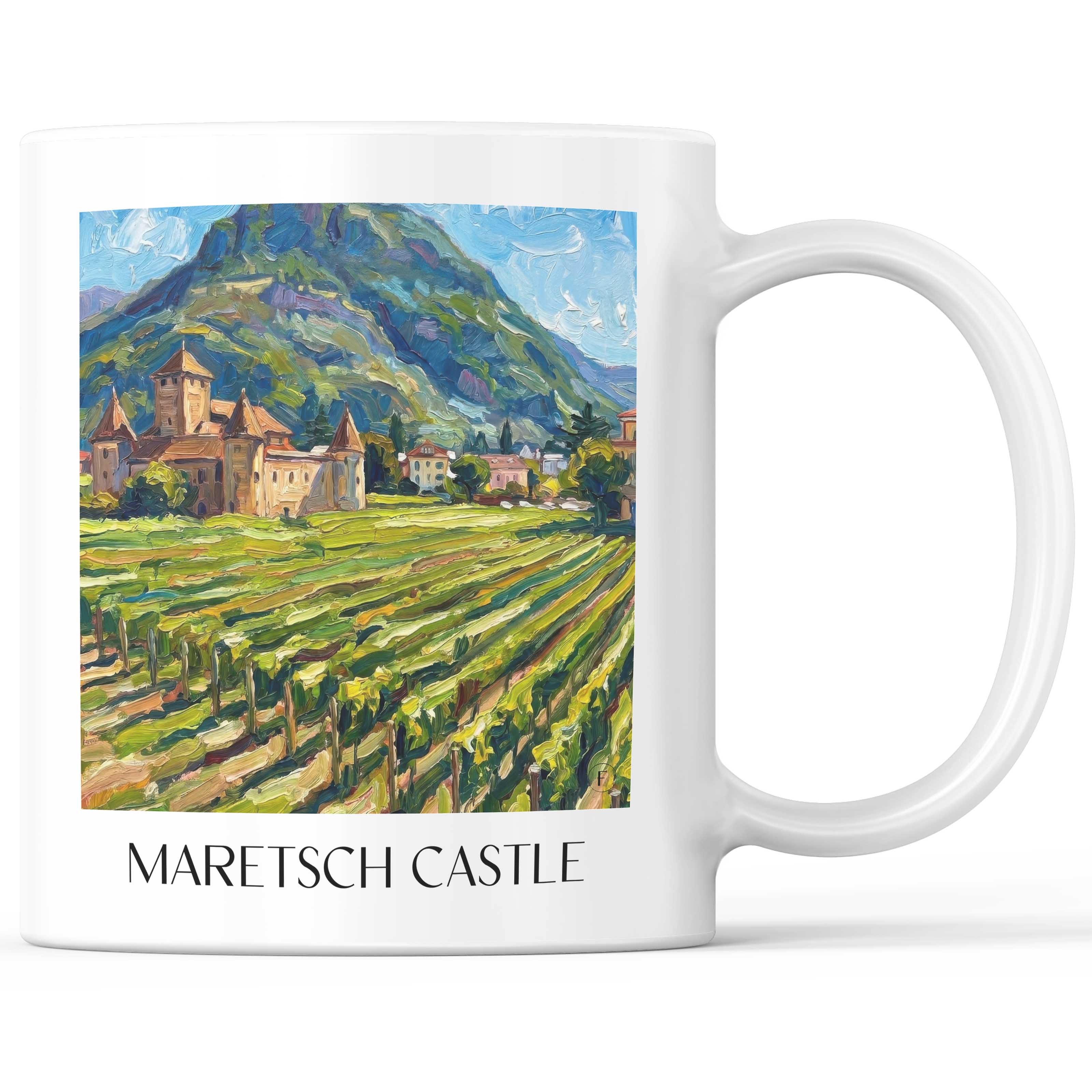 Schloss Maretsch Kaffeebecher - Bozen - Italien Becher - Kaffeetasse im Ölgemälde Stil