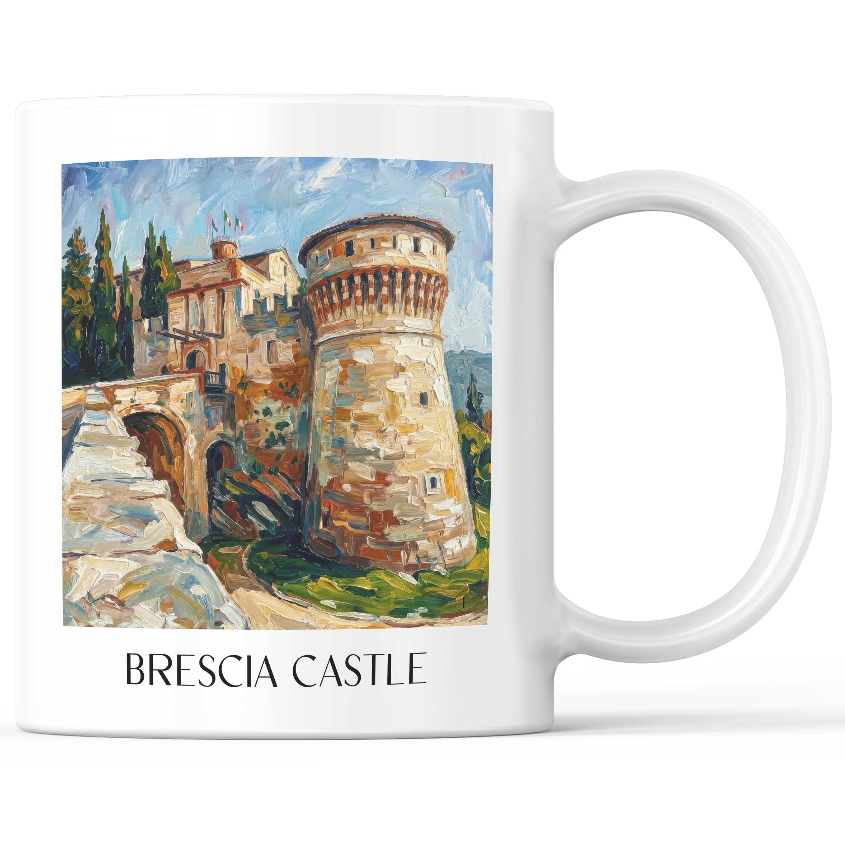 Burg von Brescia Kaffeebecher - Lombardei - Italien Becher - Kaffeetasse im Ölgemälde Stil