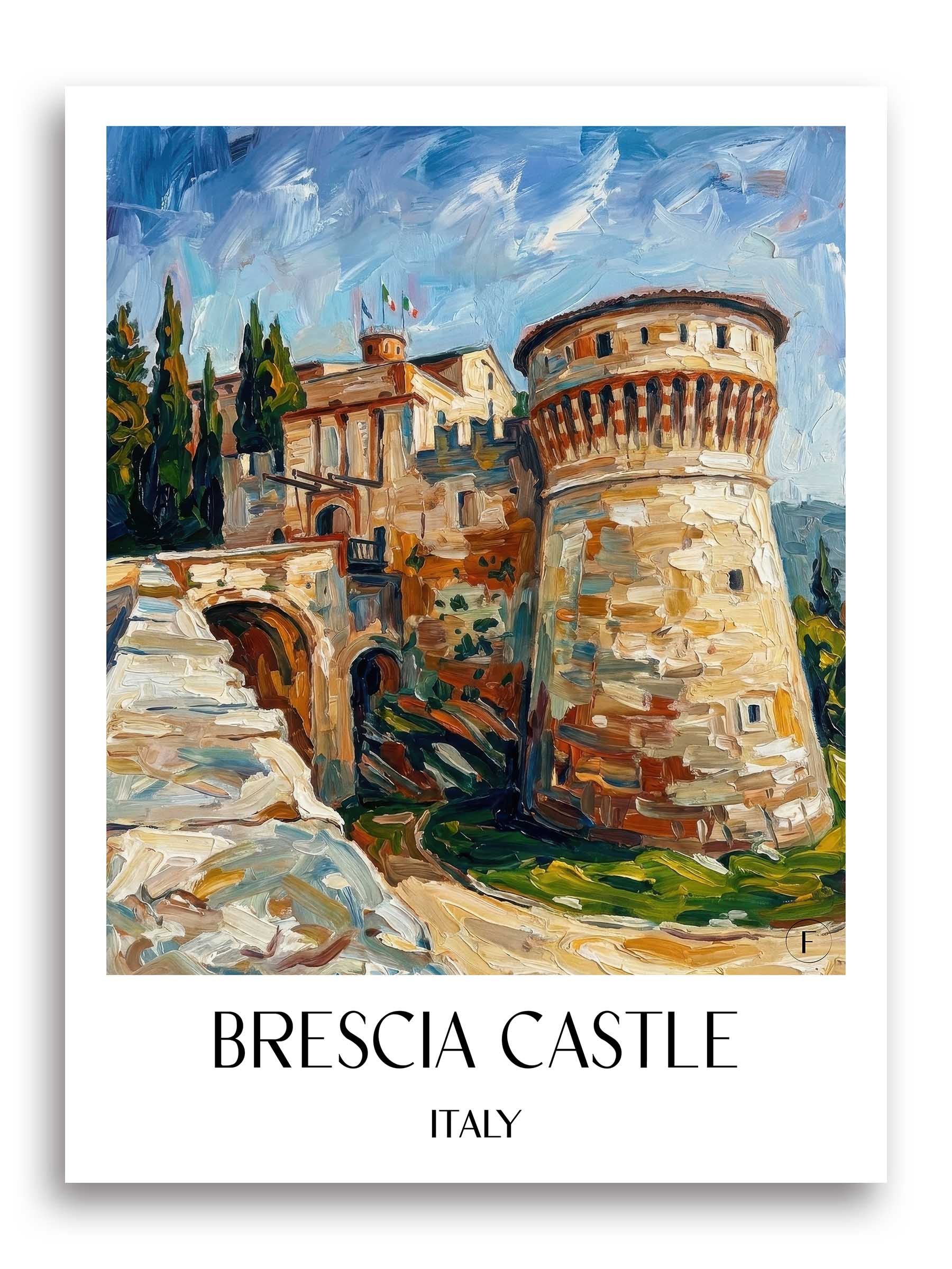 Burg von Brescia Poster - Lombardei - Italien Kunstdruck - Ölgemälde von A4 bis A1