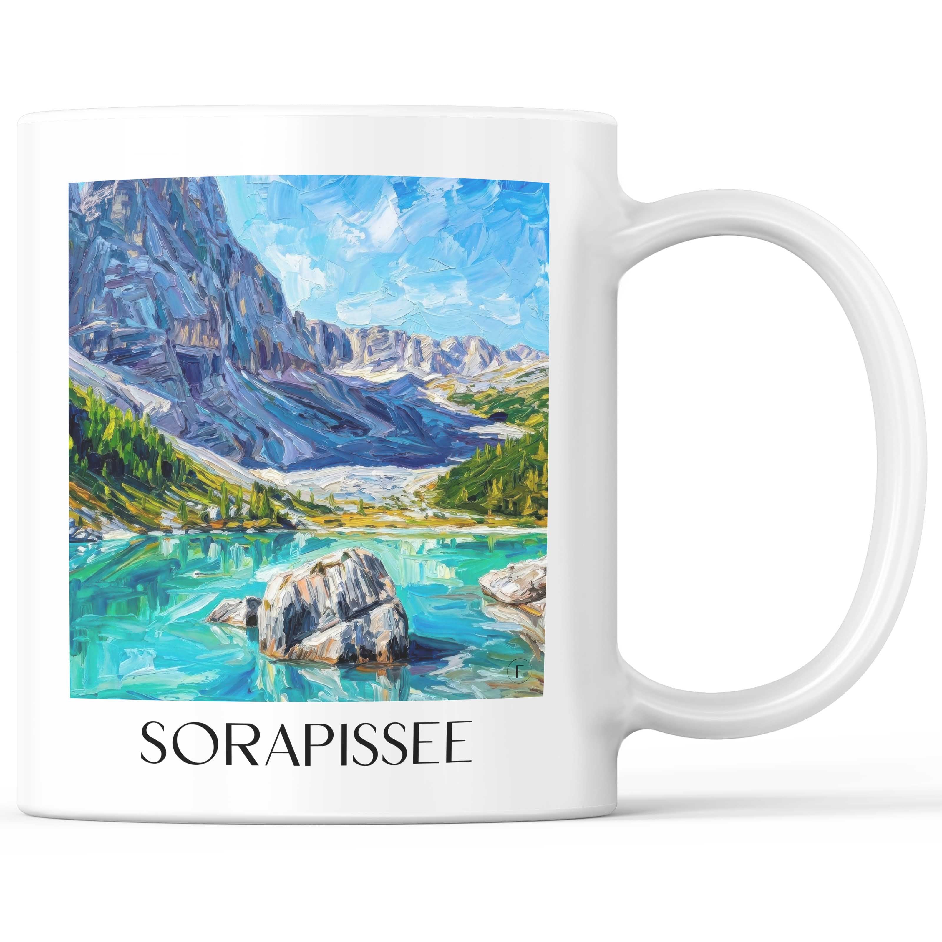 Sorapissee Kaffeebecher - Dolomiten - Italien Becher - Kaffeetasse im Ölgemälde Stil