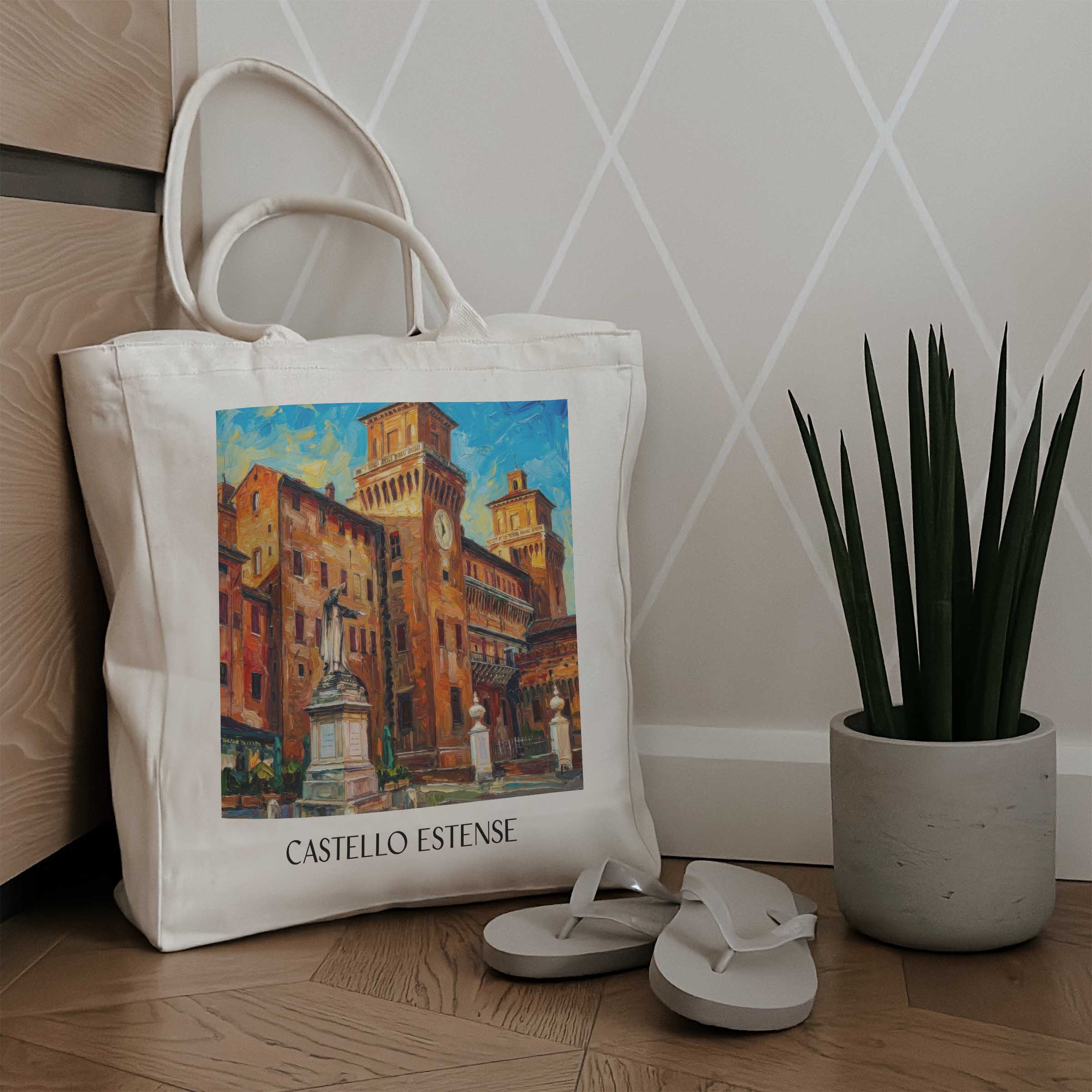 castello-estense-ferrara-italien-einkaufstasche-oil-painting-oelgemaelde