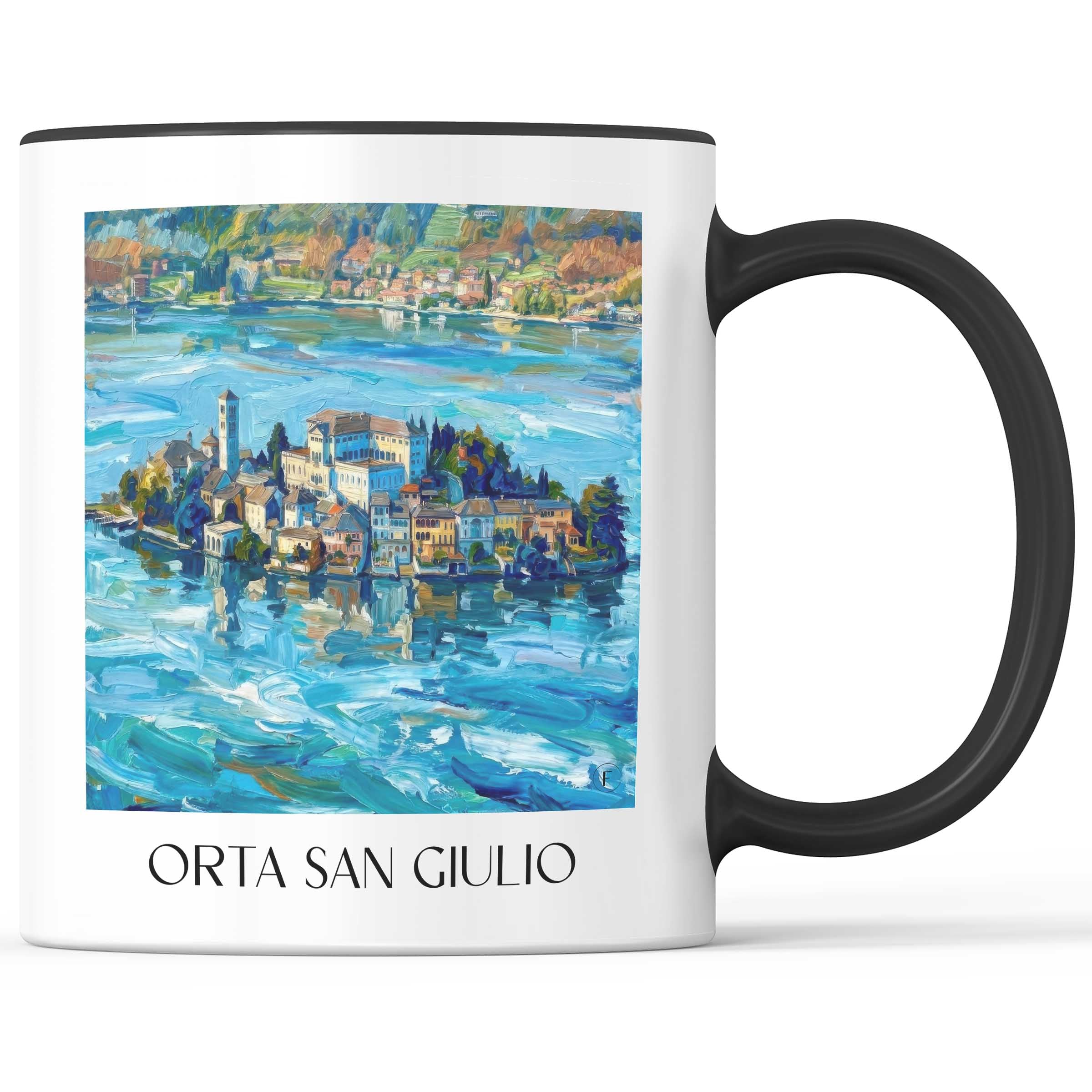 Orta San Giulio Kaffeebecher - Ortasee - Italien Becher - Kaffeetasse im Ölgemälde Stil