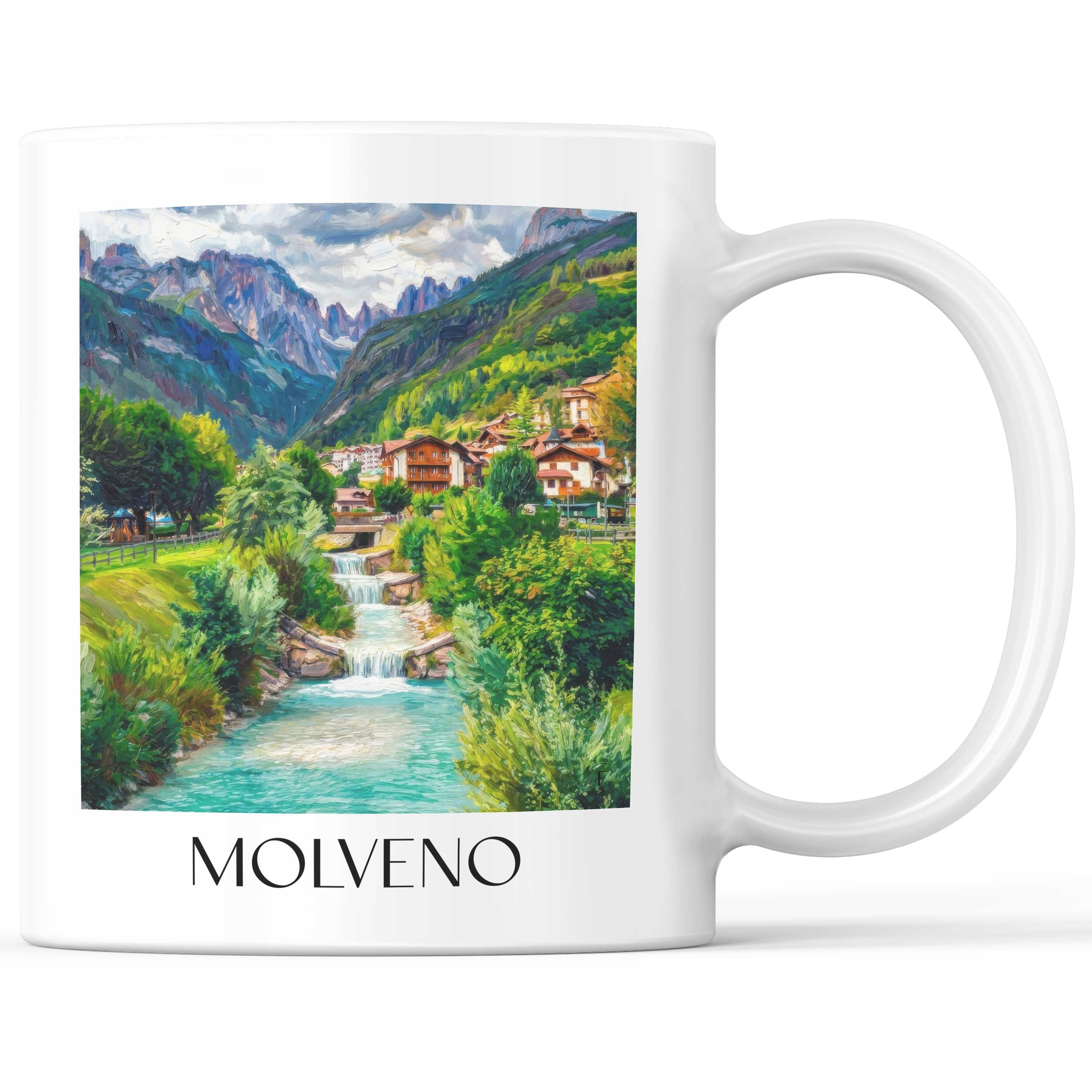 Molveno Kaffeebecher - Trentino-Südtirol - Italien Becher - Kaffeetasse im Ölgemälde Stil