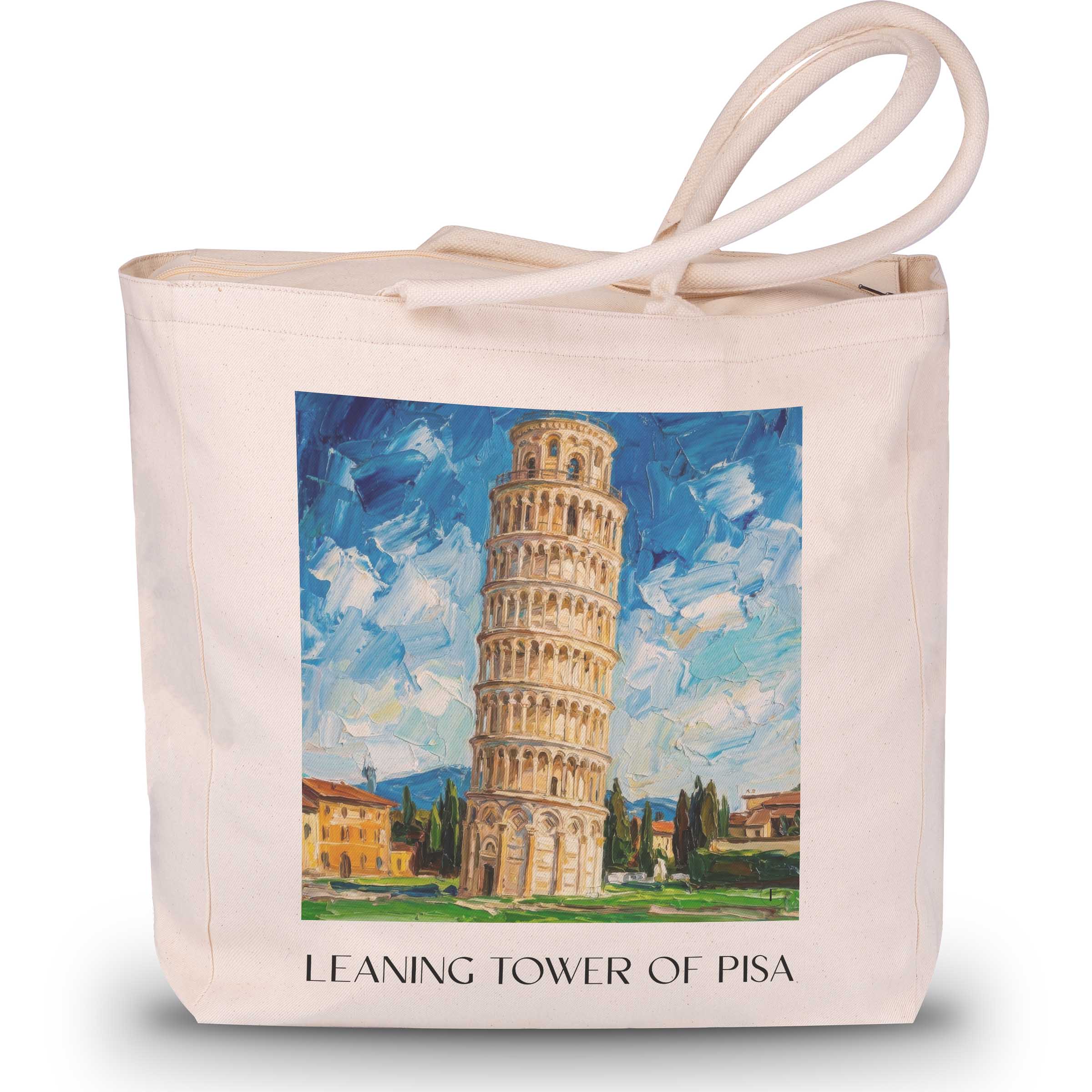 Schiefer Turm von Pisa Shopping Tasche - Toskana - Italien Tote Bag - Einkaufstasche im Ölgemälde Stil