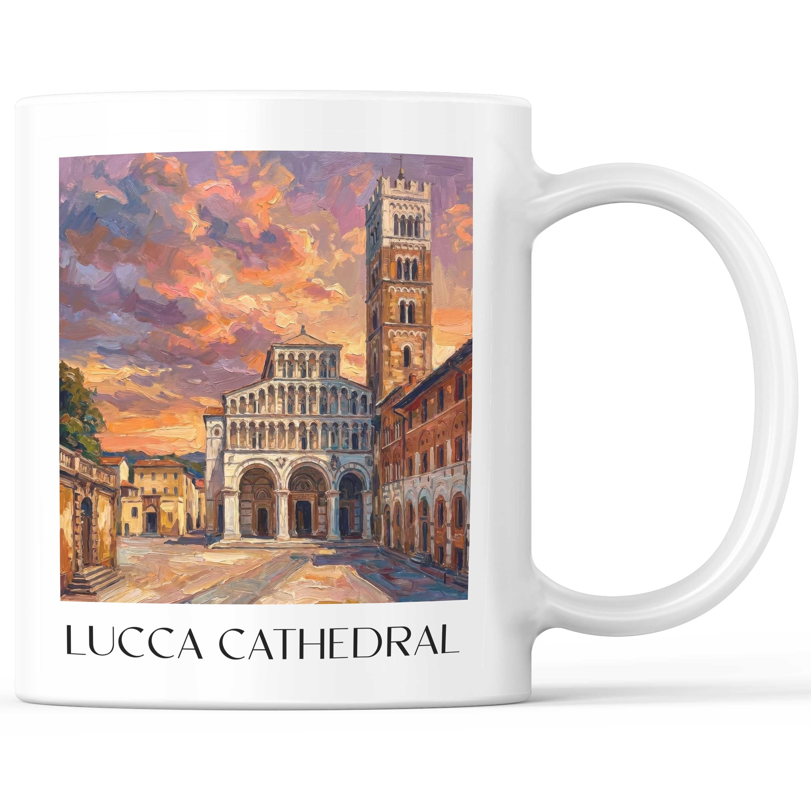 Kathedrale Von Lucca Kaffeebecher - Toskana - Italien Becher - Kaffeetasse im Ölgemälde Stil