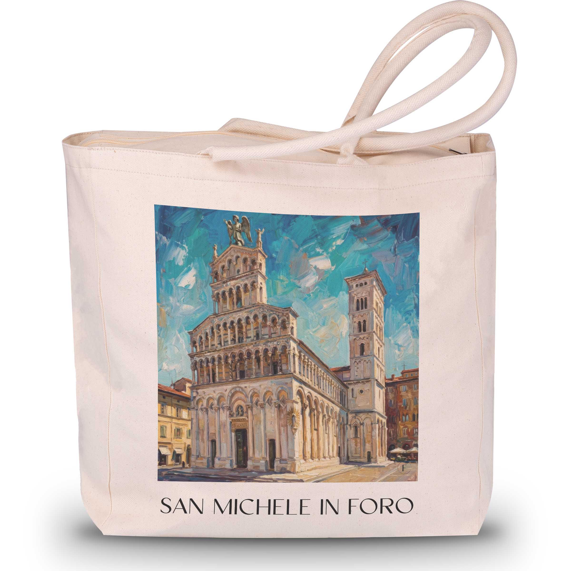 San Michele in Foro Shopping Tasche - Lucca - Italien Tote Bag - Einkaufstasche im Ölgemälde Stil