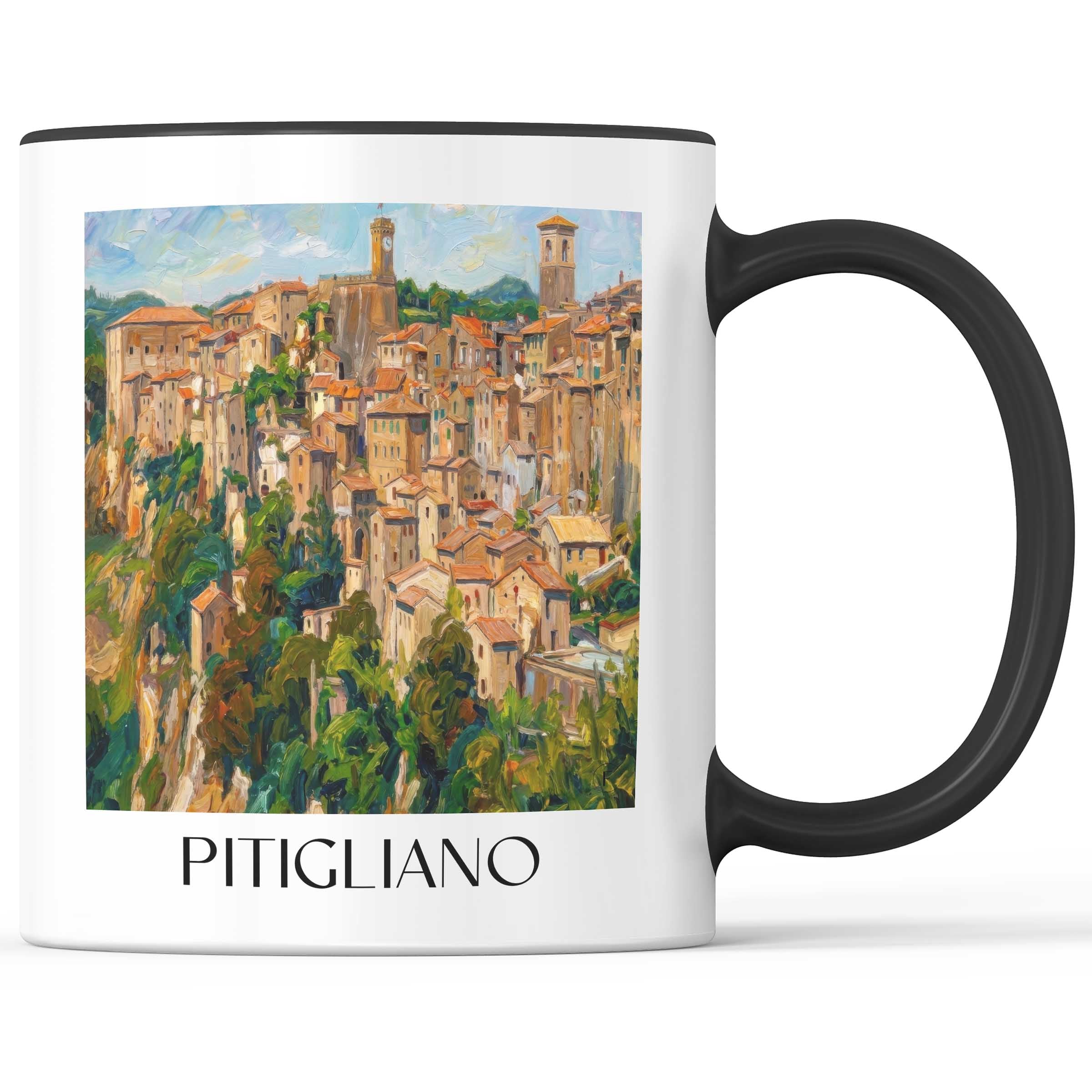 Pitigliano Kaffeebecher - Toskana - Italien Becher - Kaffeetasse im Ölgemälde Stil