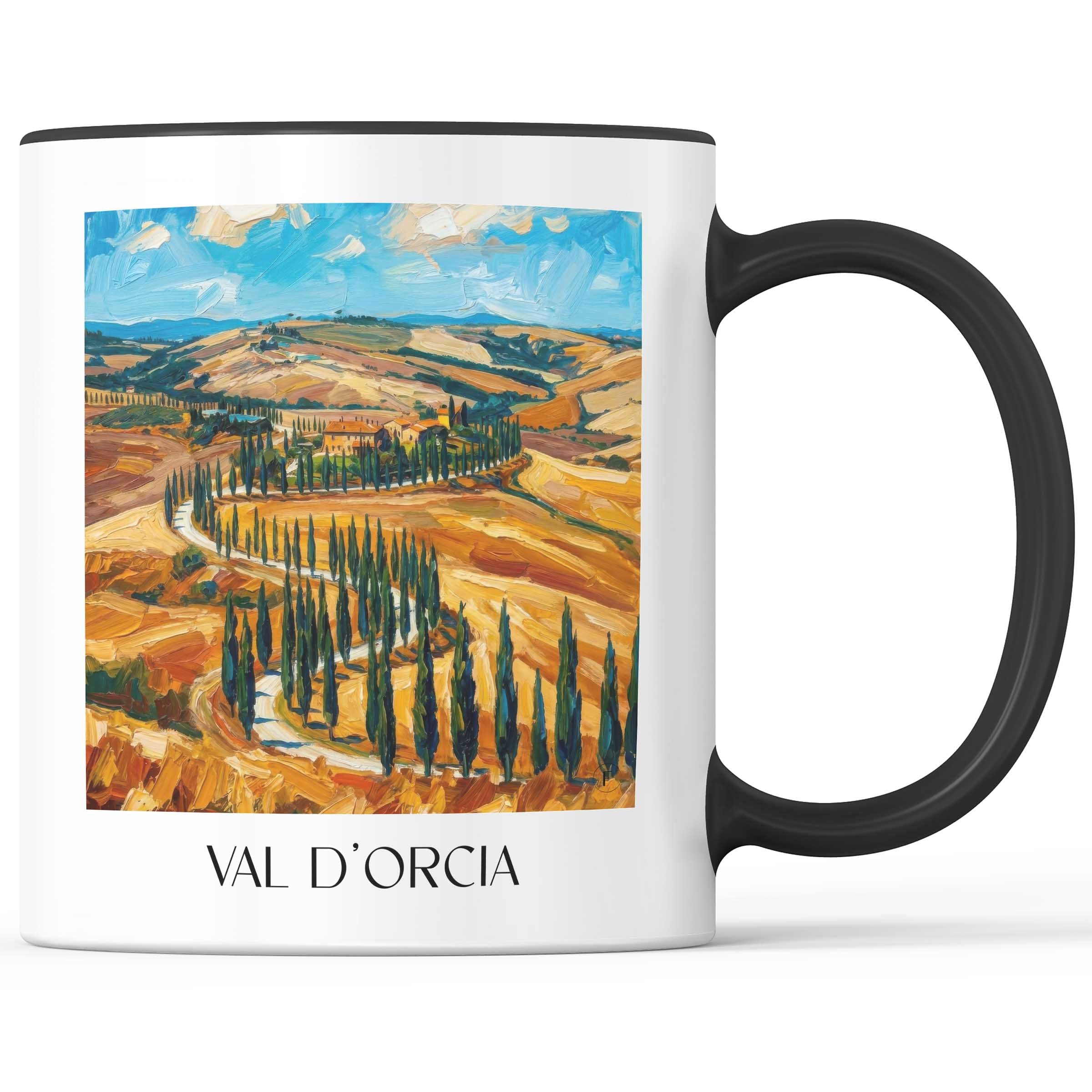 Val d´Orcia Kaffeebecher - Toskana - Italien Becher - Kaffeetasse im Ölgemälde Stil