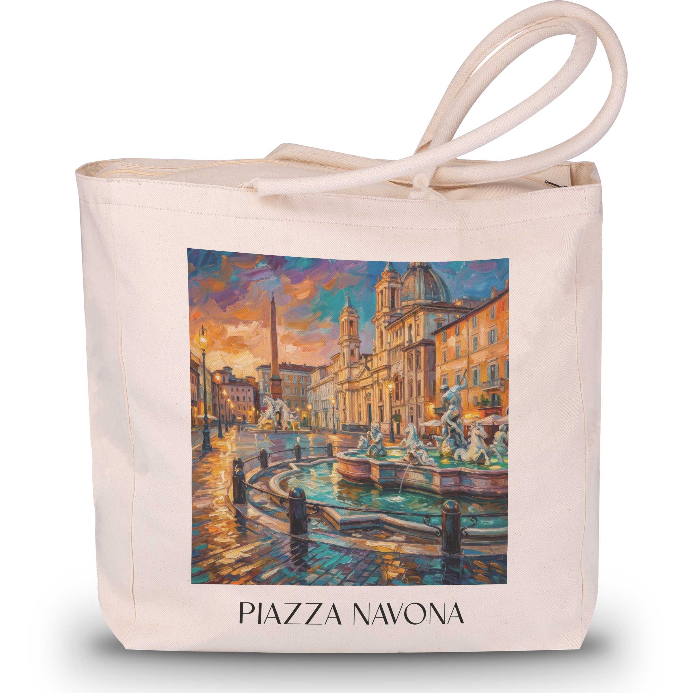 Piazza Navona Shopping Tasche - Rom - Italien Tote Bag - Einkaufstasche im Ölgemälde Stil