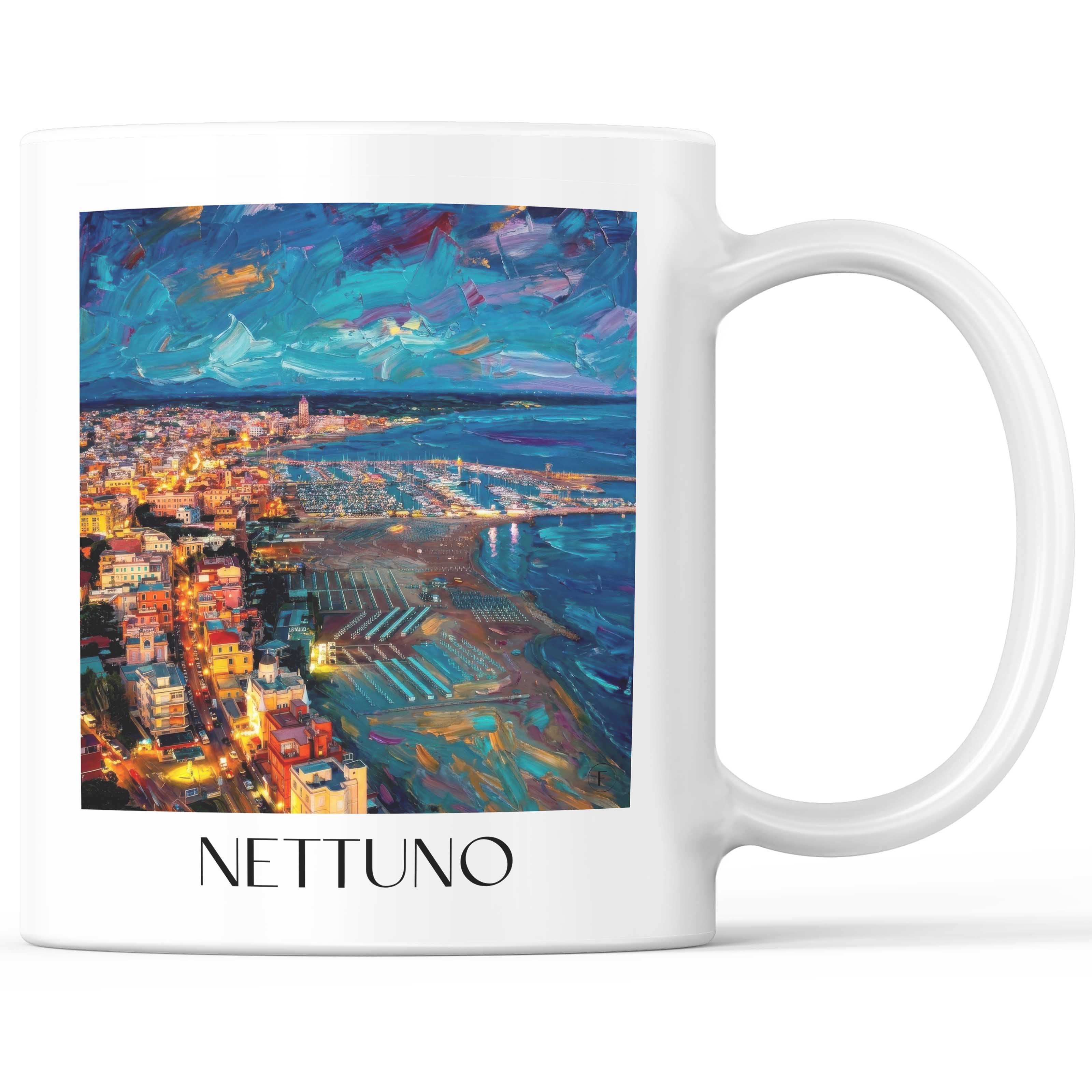 Nettuno Kaffeebecher - Latium - Italien Becher - Kaffeetasse im Ölgemälde Stil