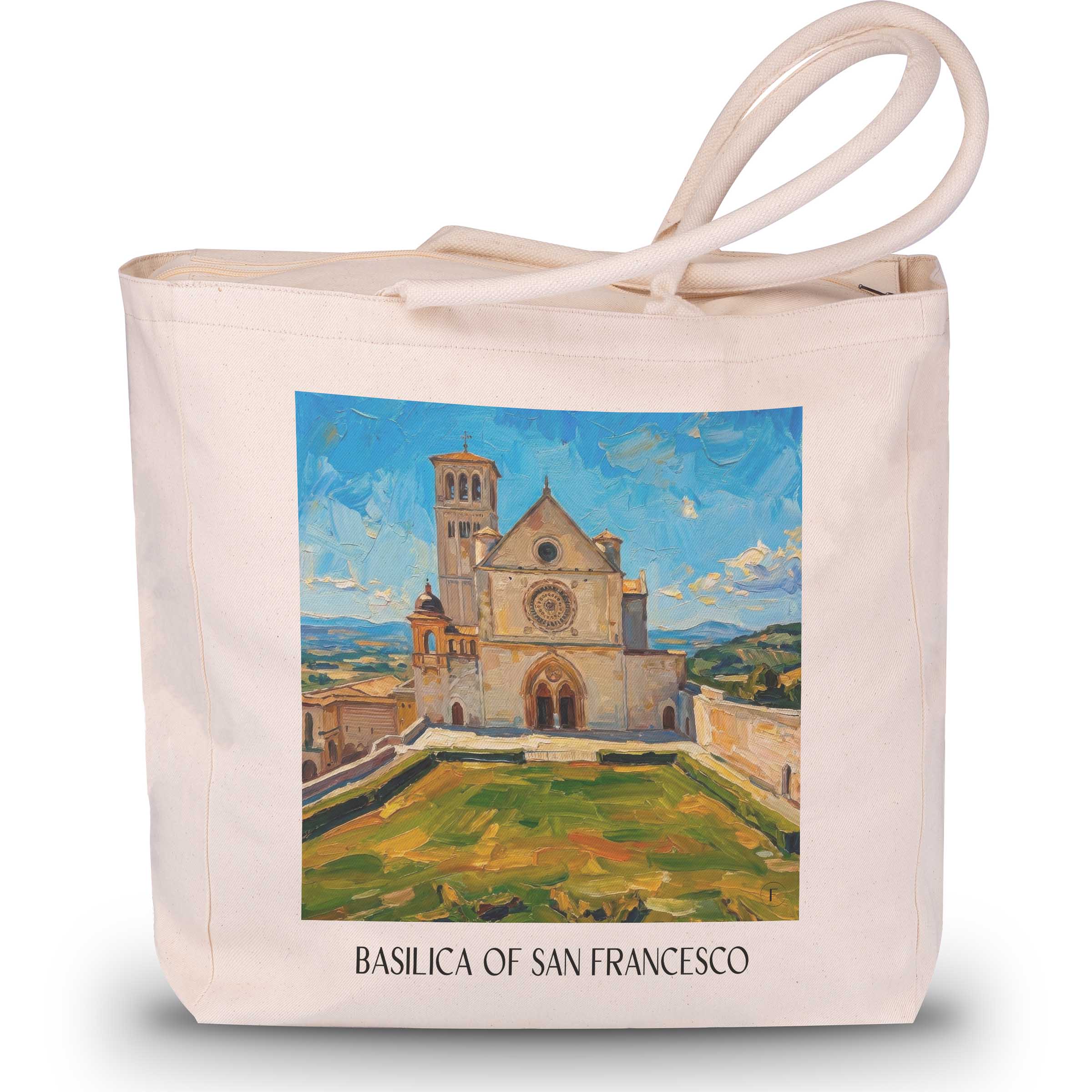 Basilika San Francesco Shopping Tasche - Assisi - Italien Tote Bag - Einkaufstasche im Ölgemälde Stil
