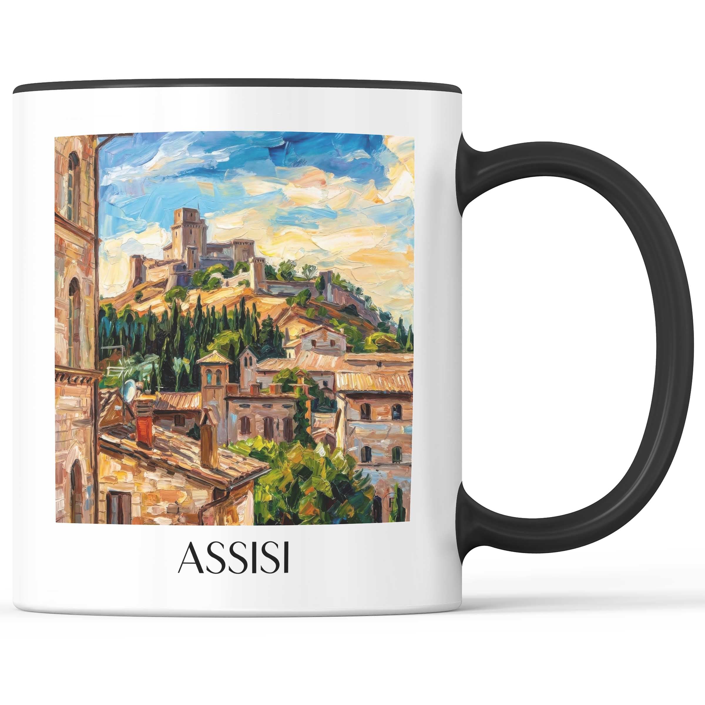 Assisi Kaffeebecher - Umbrien - Italien Becher - Kaffeetasse im Ölgemälde Stil