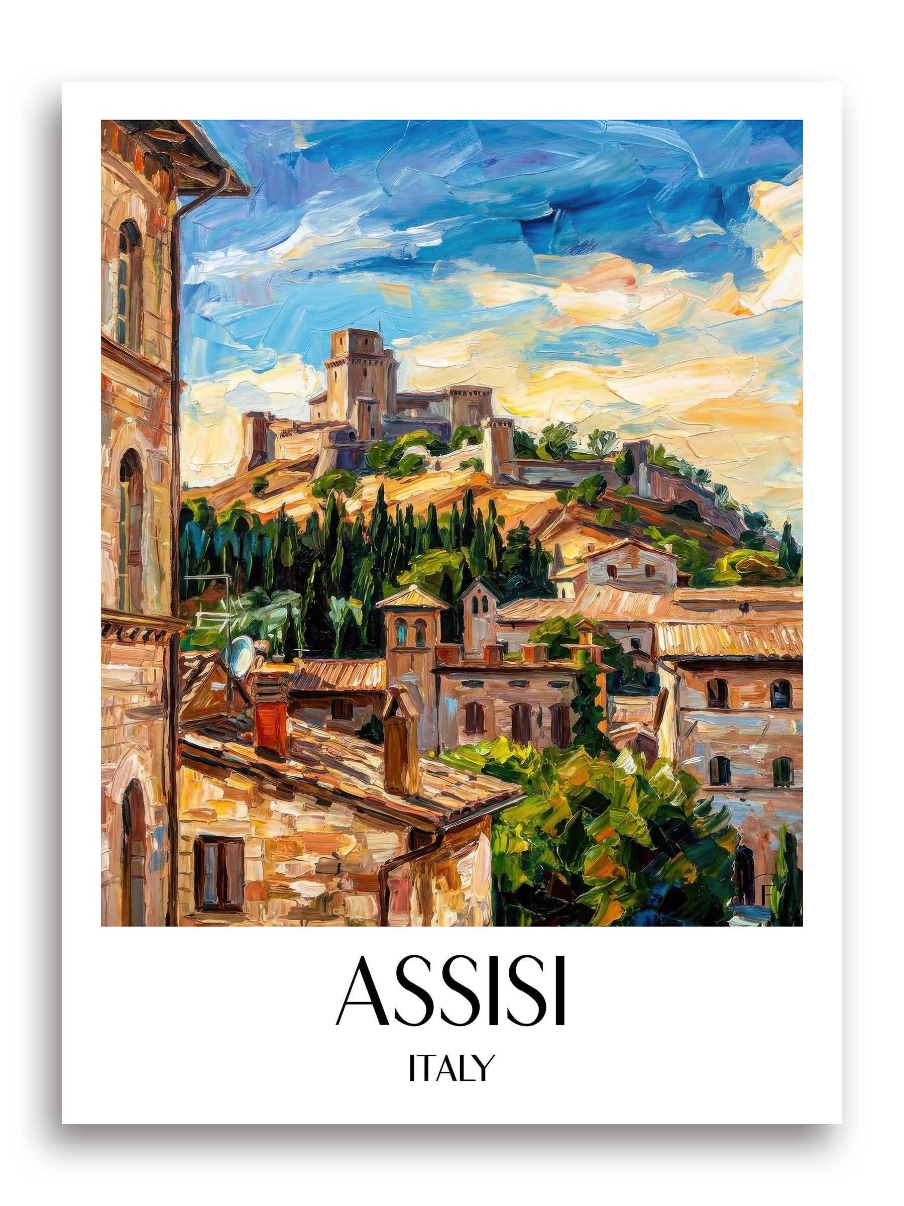 Assisi Poster - Umbrien - Italien Kunstdruck - Ölgemälde von A4 bis A1