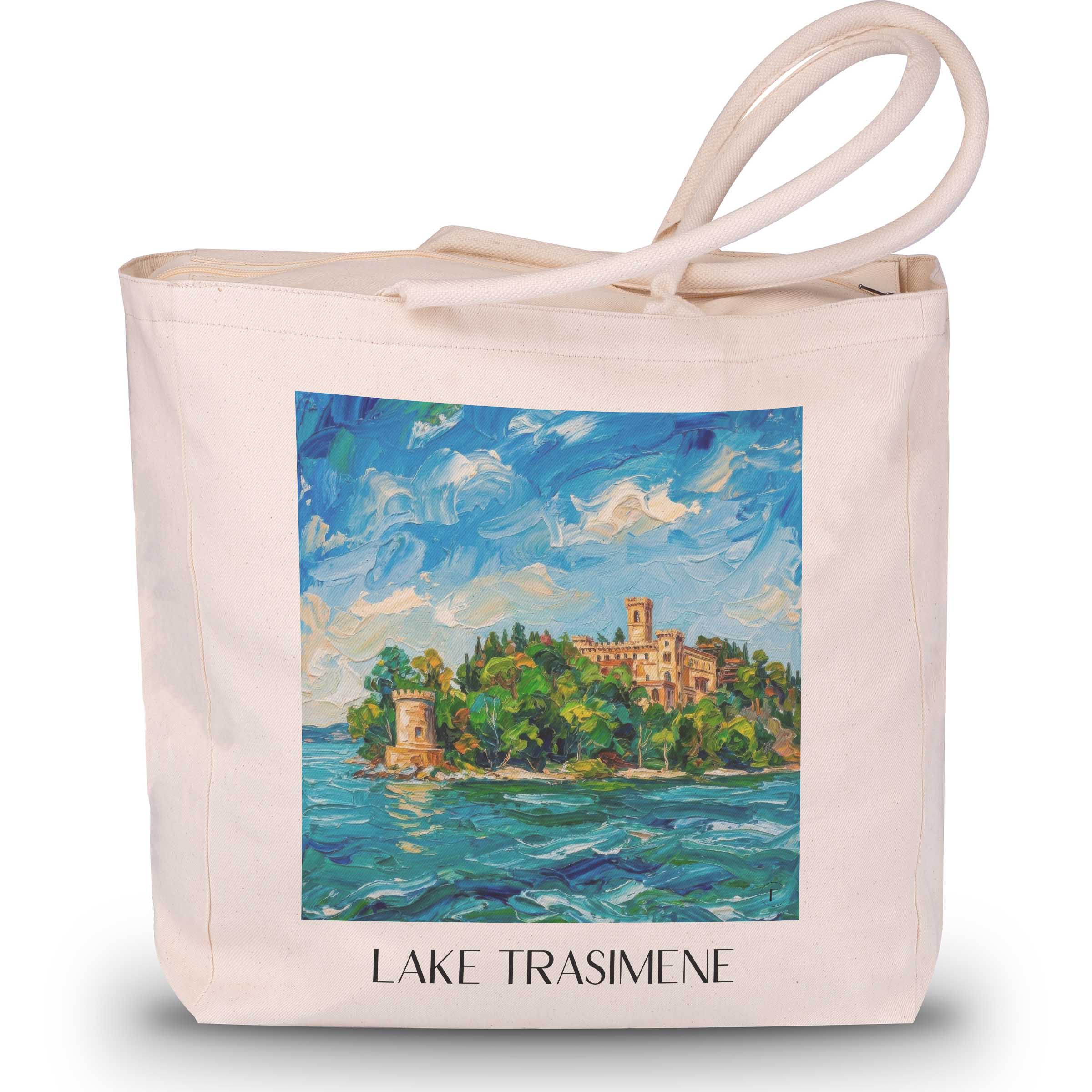 Trasimenischer See Shopping Tasche - Umbrien - Italien Tote Bag - Einkaufstasche im Ölgemälde Stil