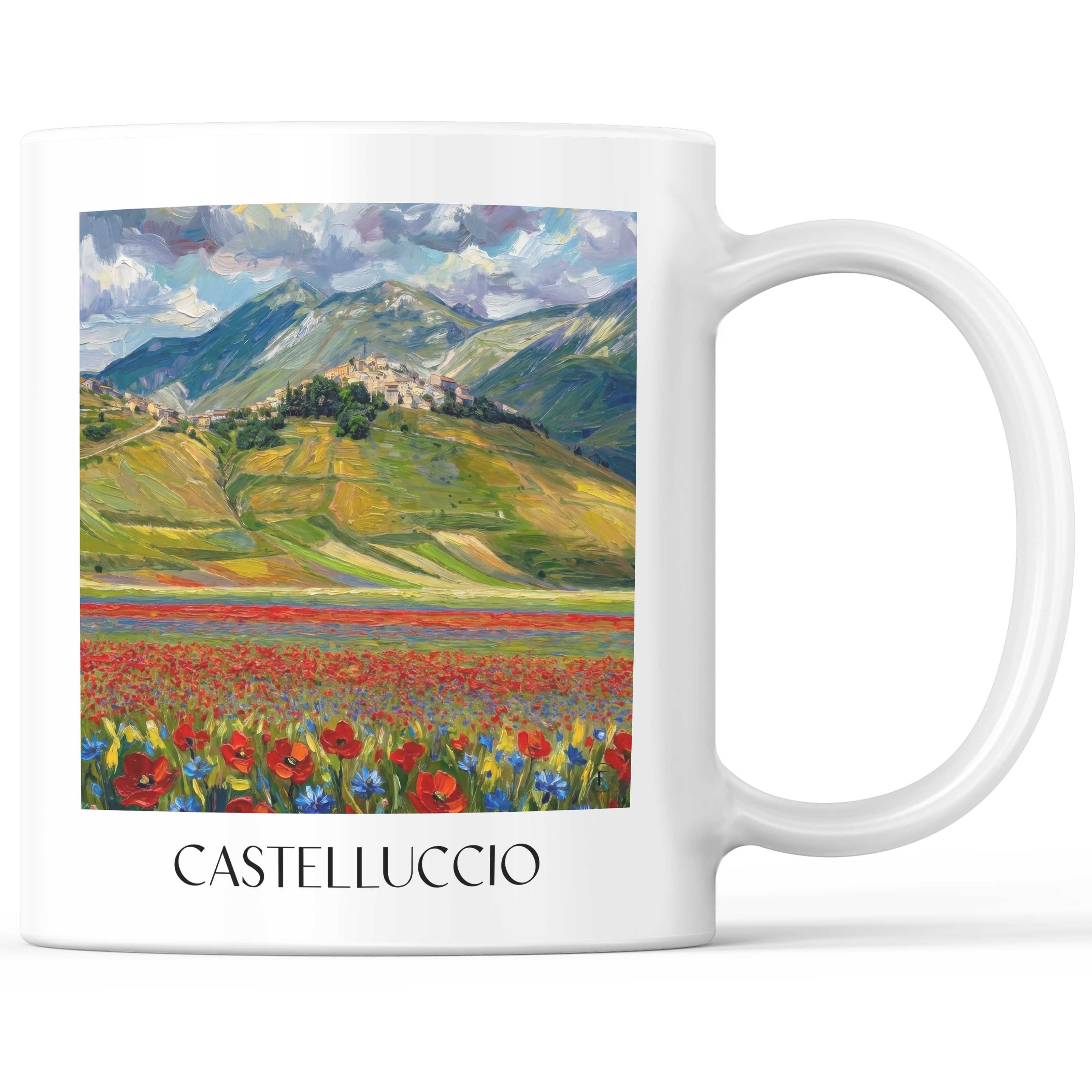 Castelluccio Kaffeebecher - Umbrien - Italien Becher - Kaffeetasse im Ölgemälde Stil