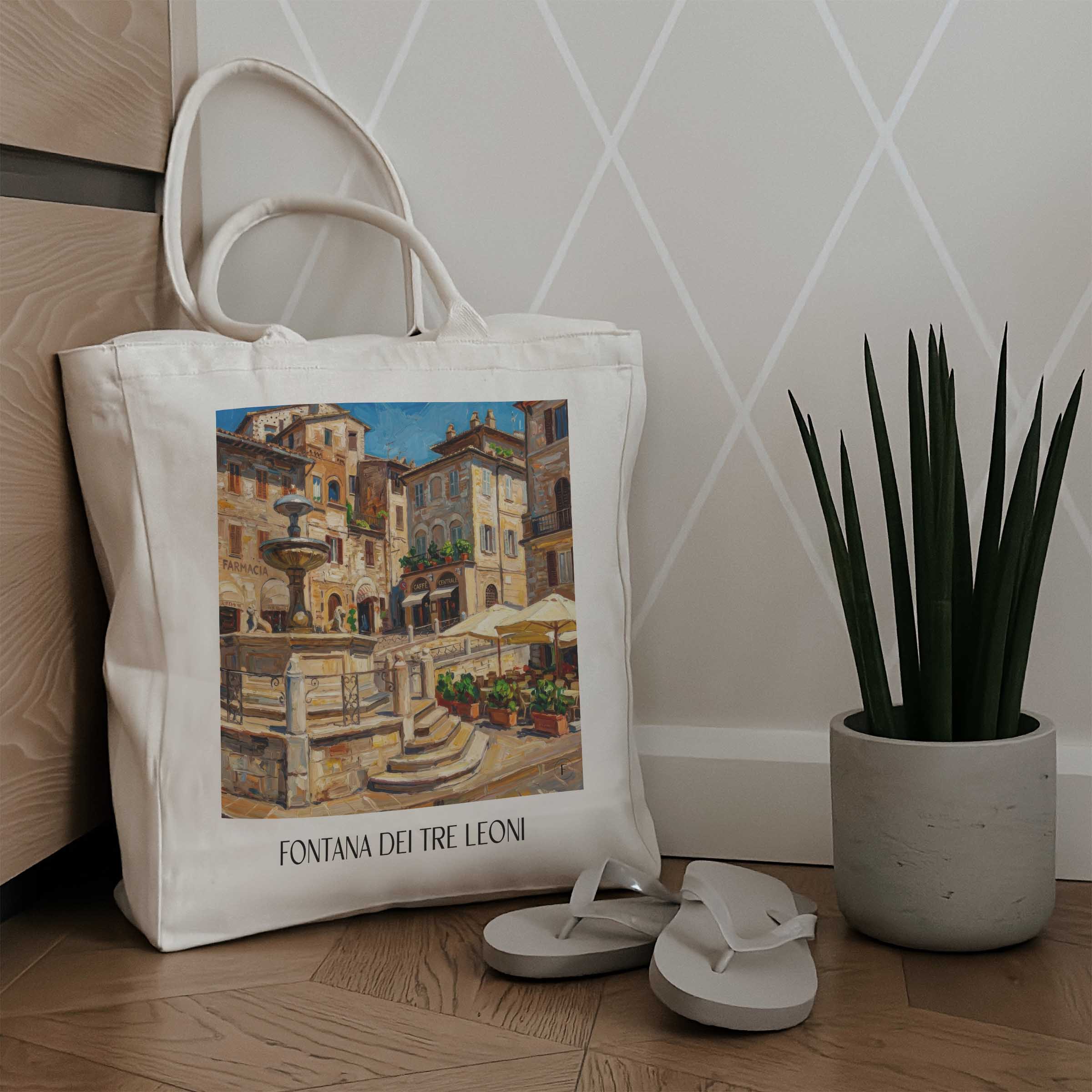 fontana-dei-tre-leoni-assisi-italien-einkaufstasche-oil-painting-oelgemaelde