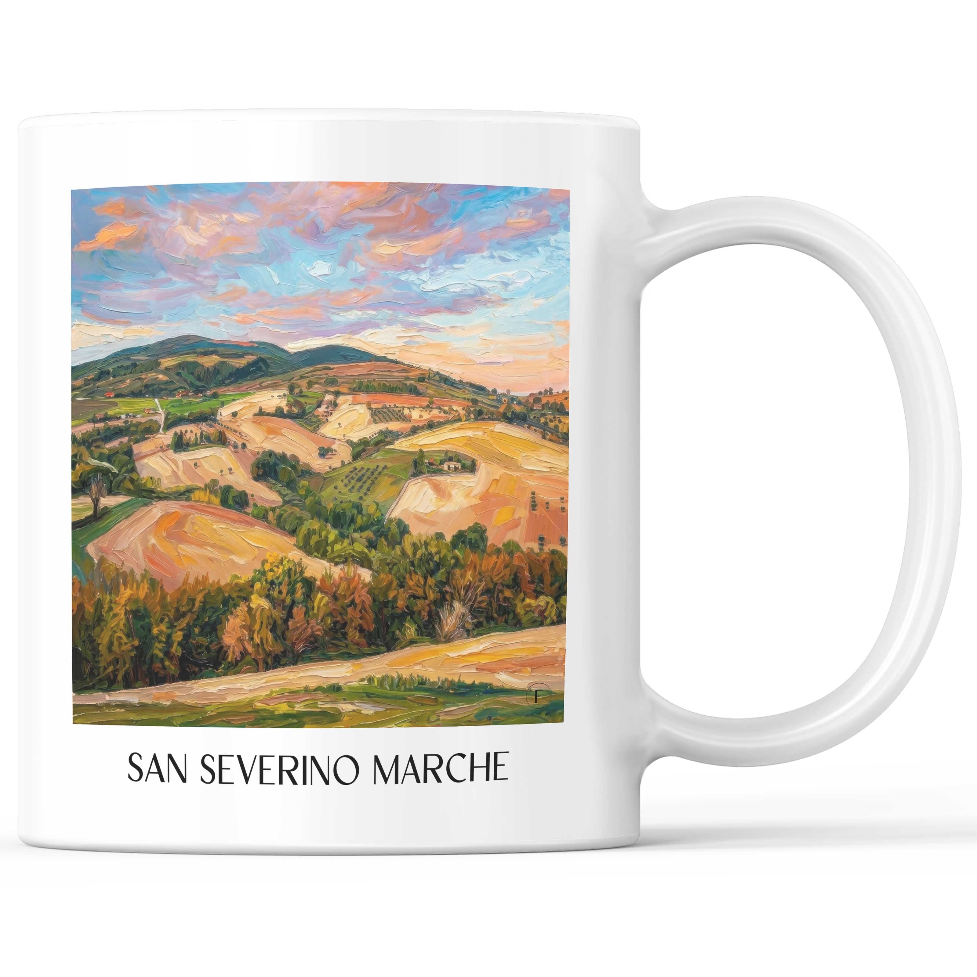 San Severino Marche Kaffeebecher - Marken - Italien Becher - Kaffeetasse im Ölgemälde Stil